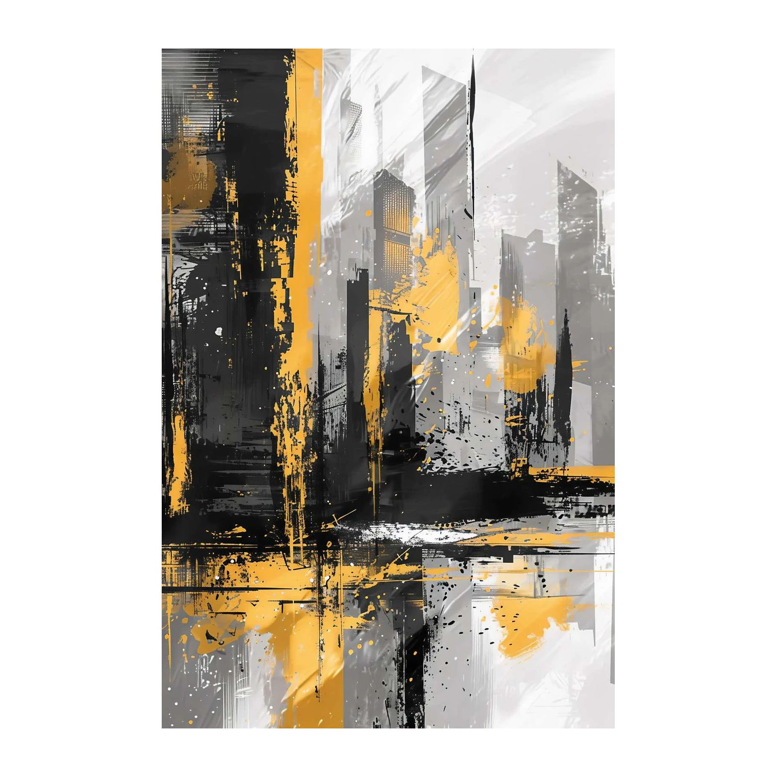 Abstract Cityscape Yellow & Black Wall Art