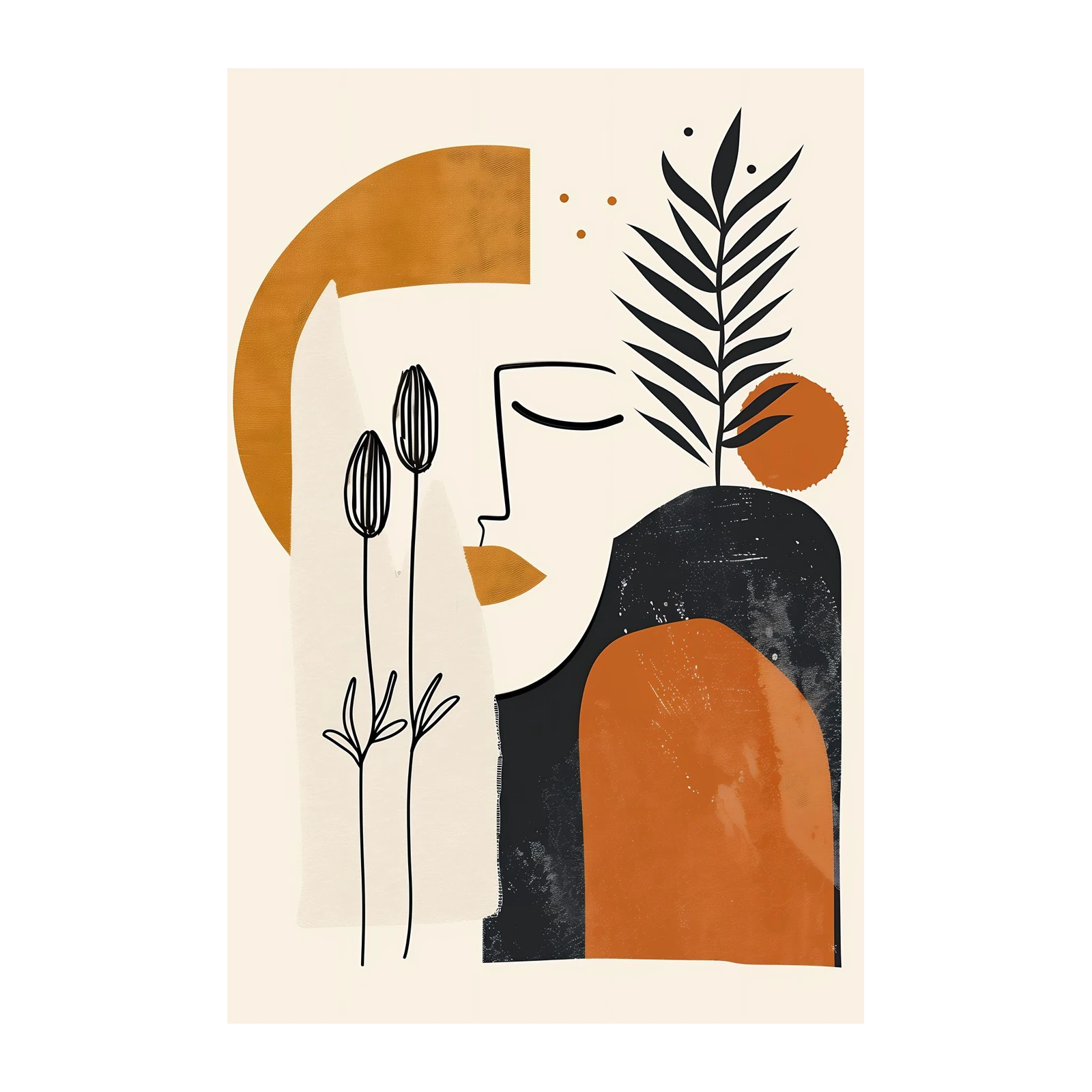 Boho Abstract Face Botanical Wall Art