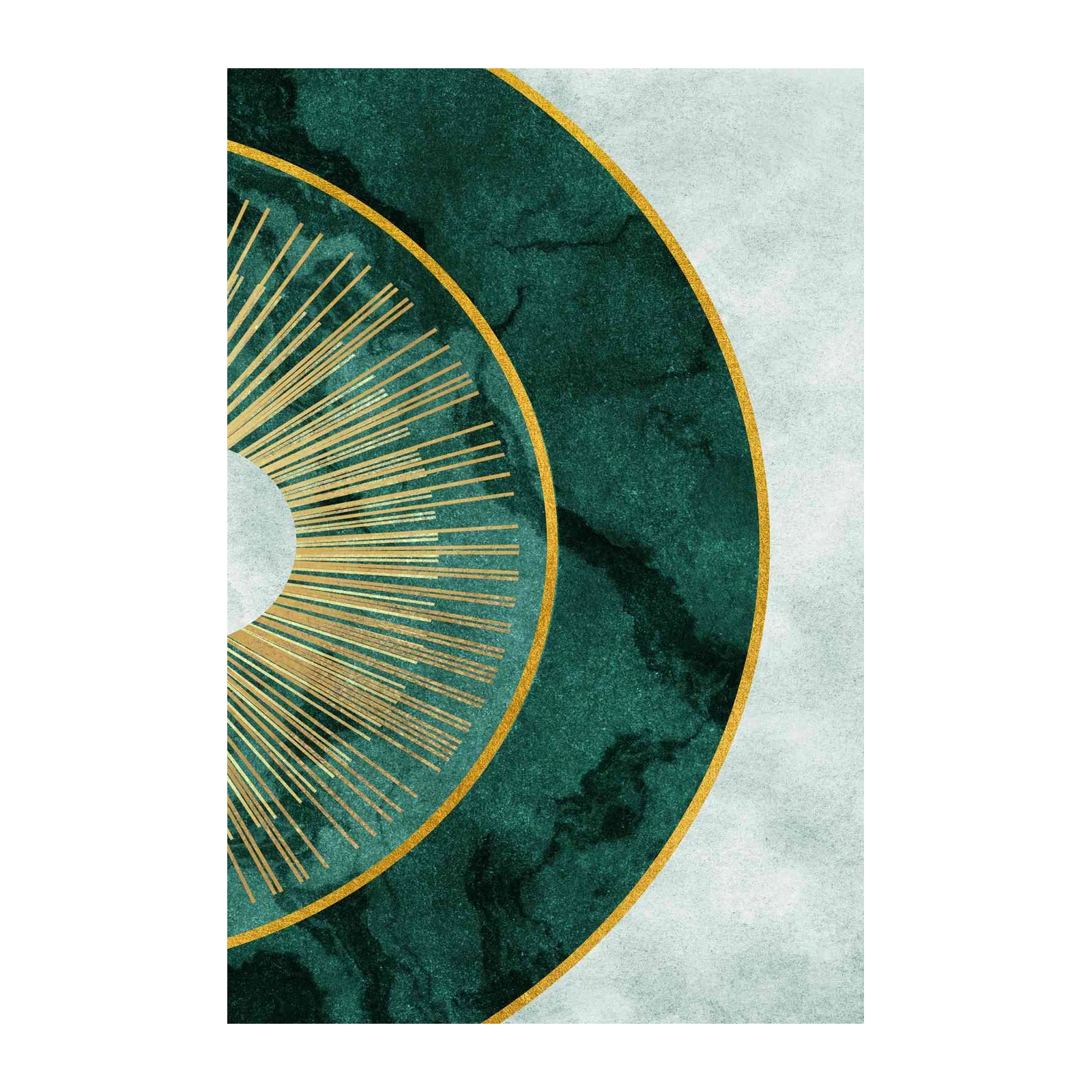 Emerald Sunburst Geometric Gold Wall Art