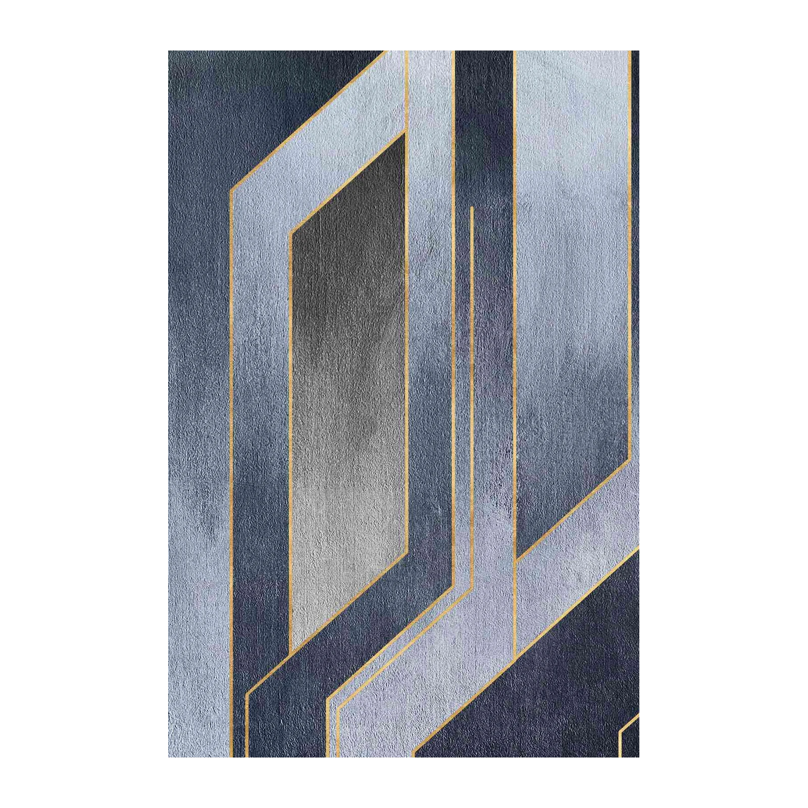 Abstract Geometric Gold Line Blue Wall Art
