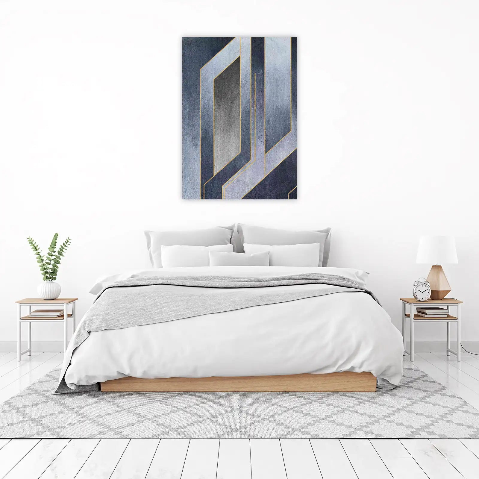 Abstract Geometric Gold Line Blue Wall Art