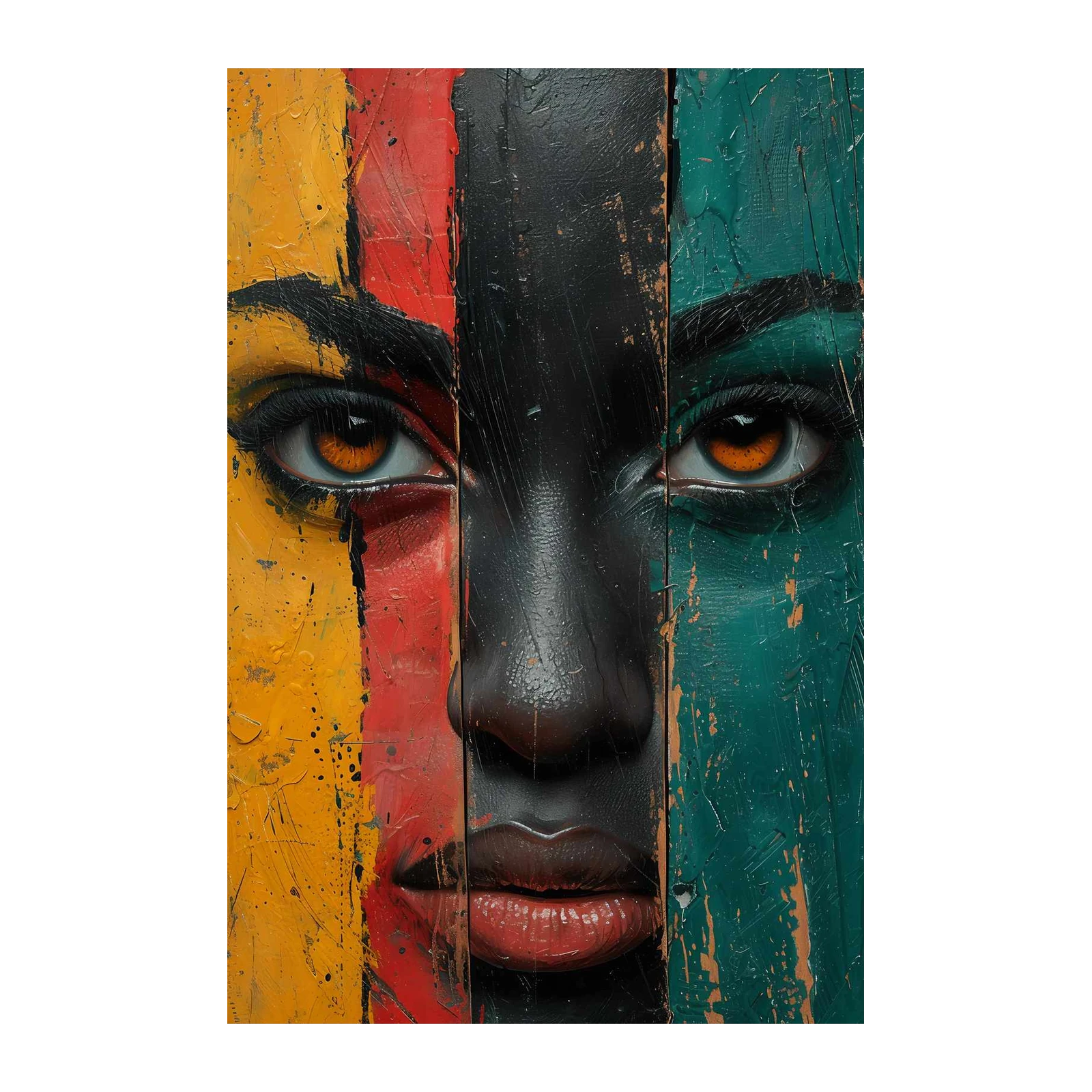 Bold Abstract Face Yellow Red Black Green Wall Art