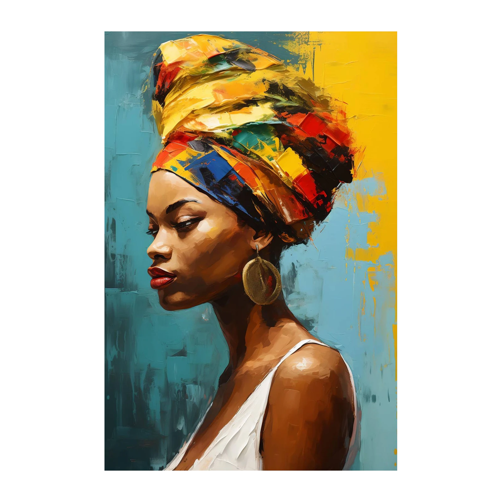 Vibrant African Woman Headwrap Wall Art