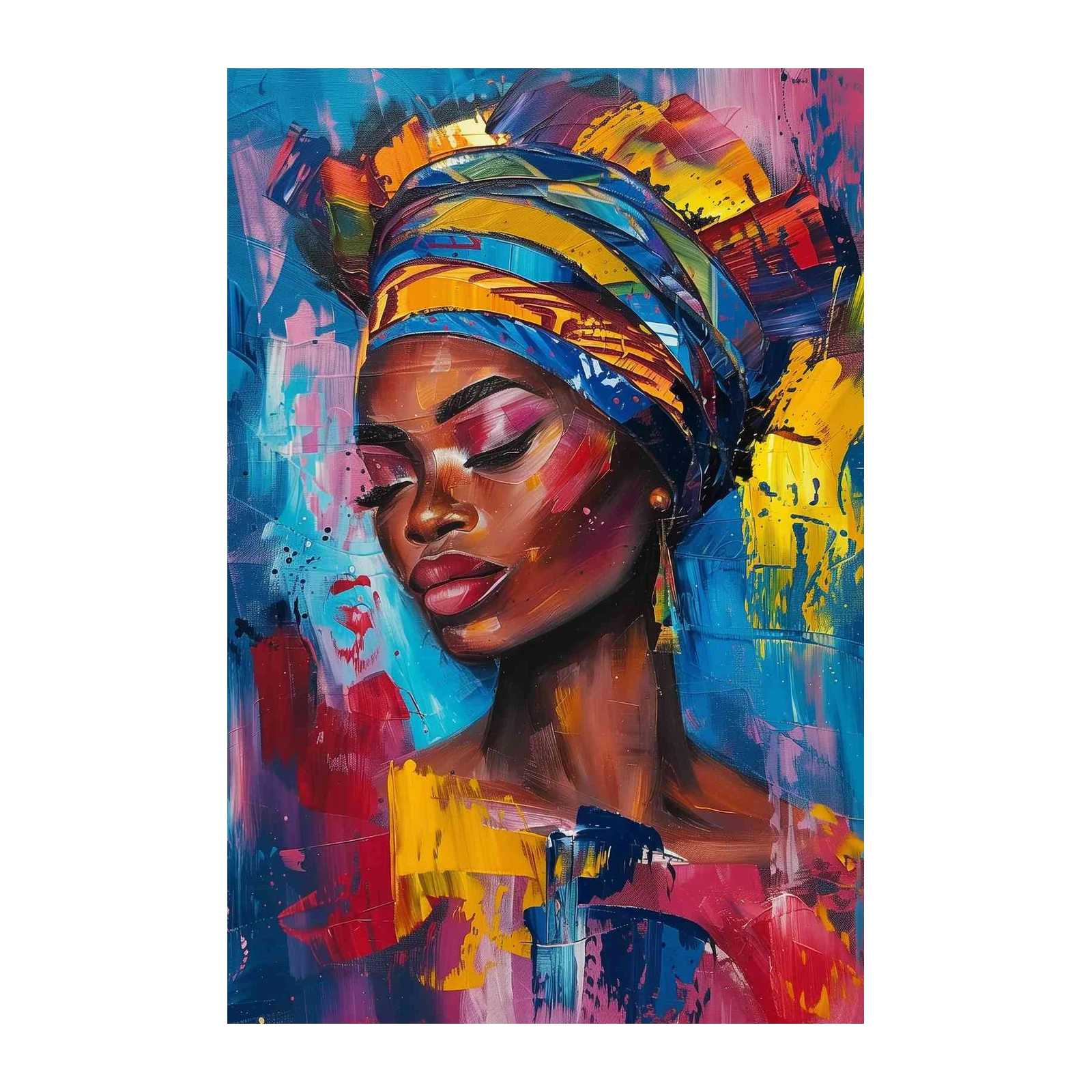 Vibrant Afro Woman Headwrap Wall Art