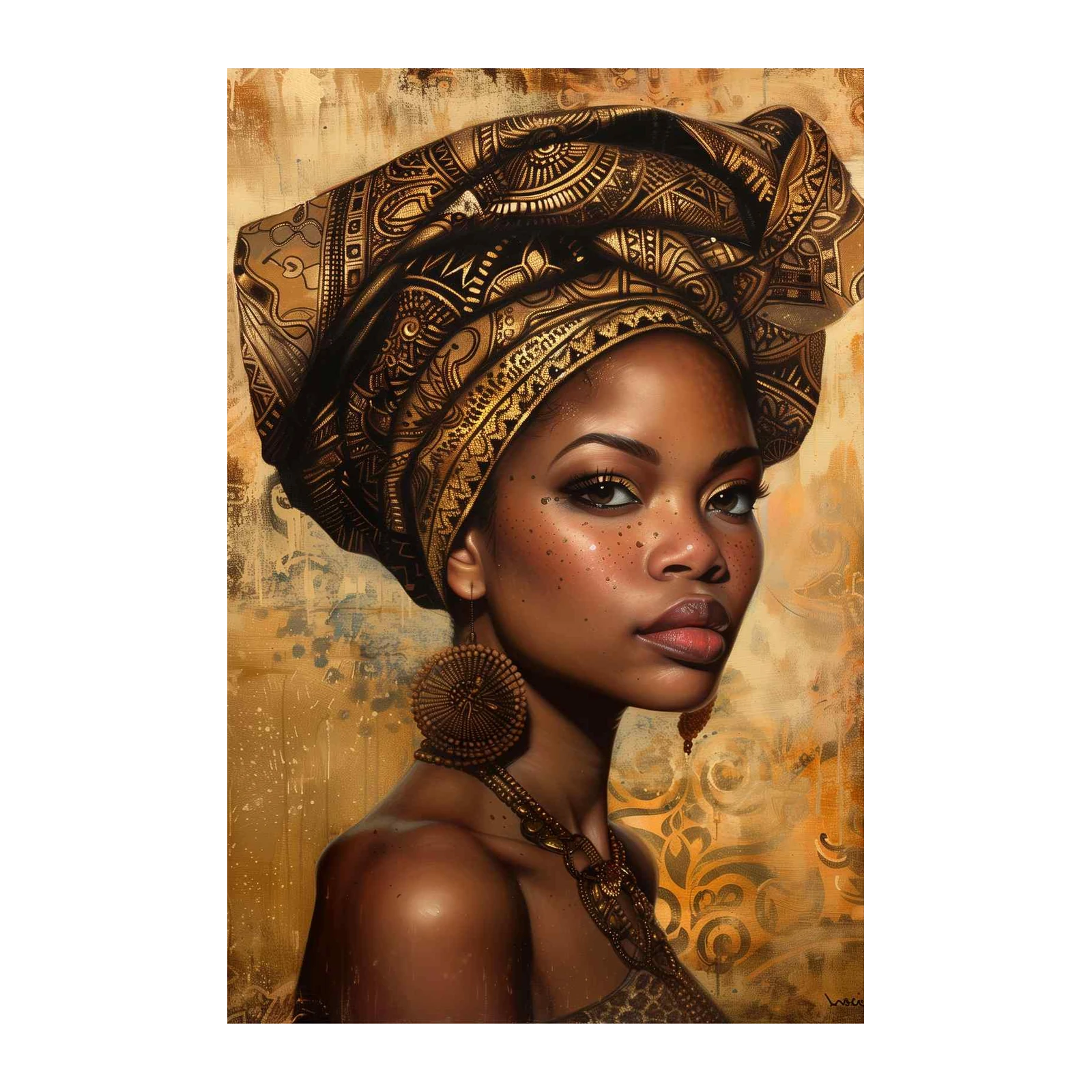Elegant African Queen Gold Turban Wall Art