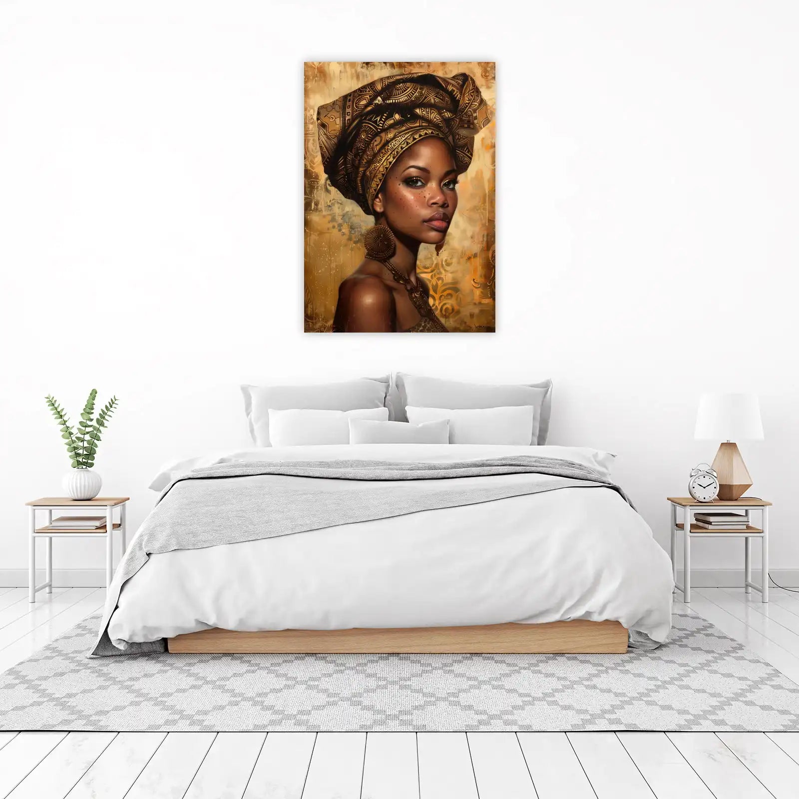 Elegant African Queen Gold Turban Wall Art