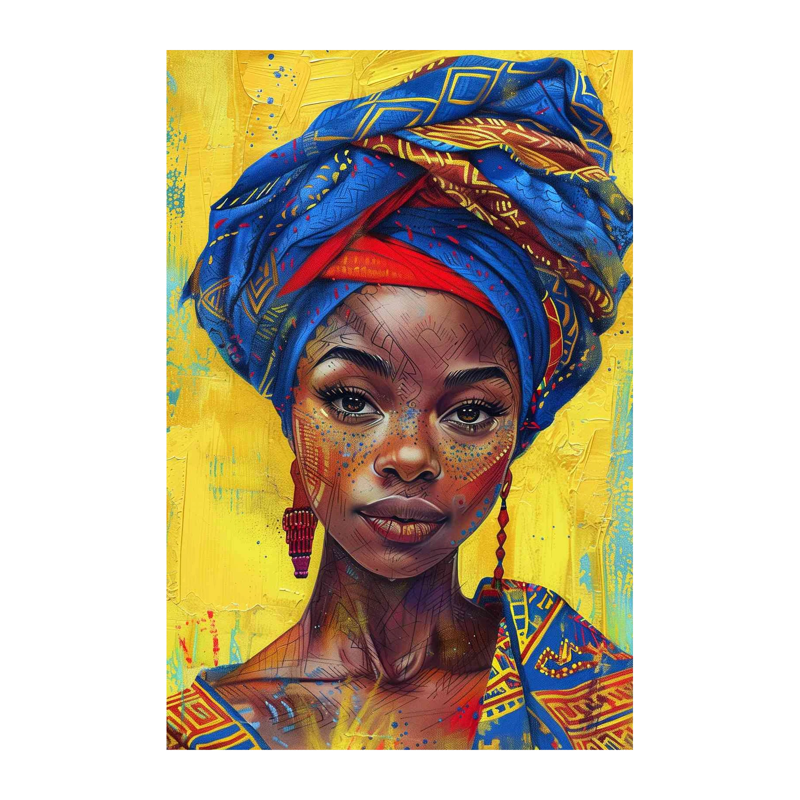 Vibrant Afro Queen Tribal Portrait Wall Art