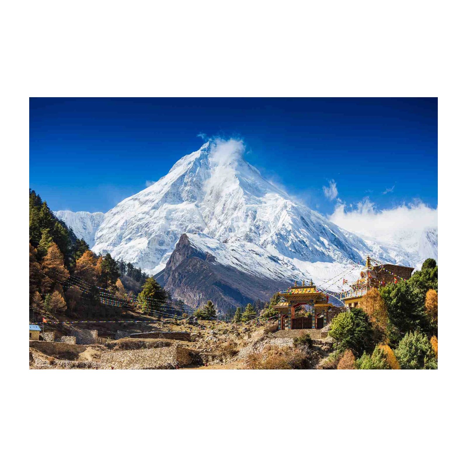 Majestic Snow Peak & Tibetan Monastery Wall Art