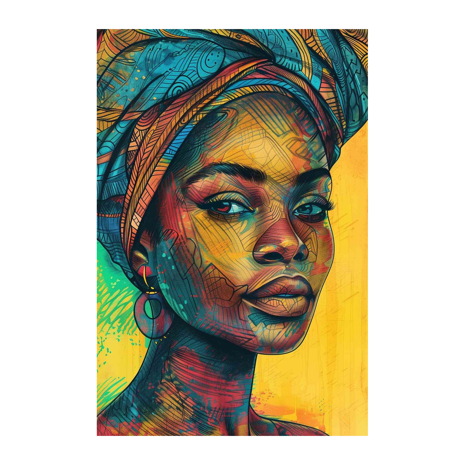 Vibrant African Woman Abstract Wall Art