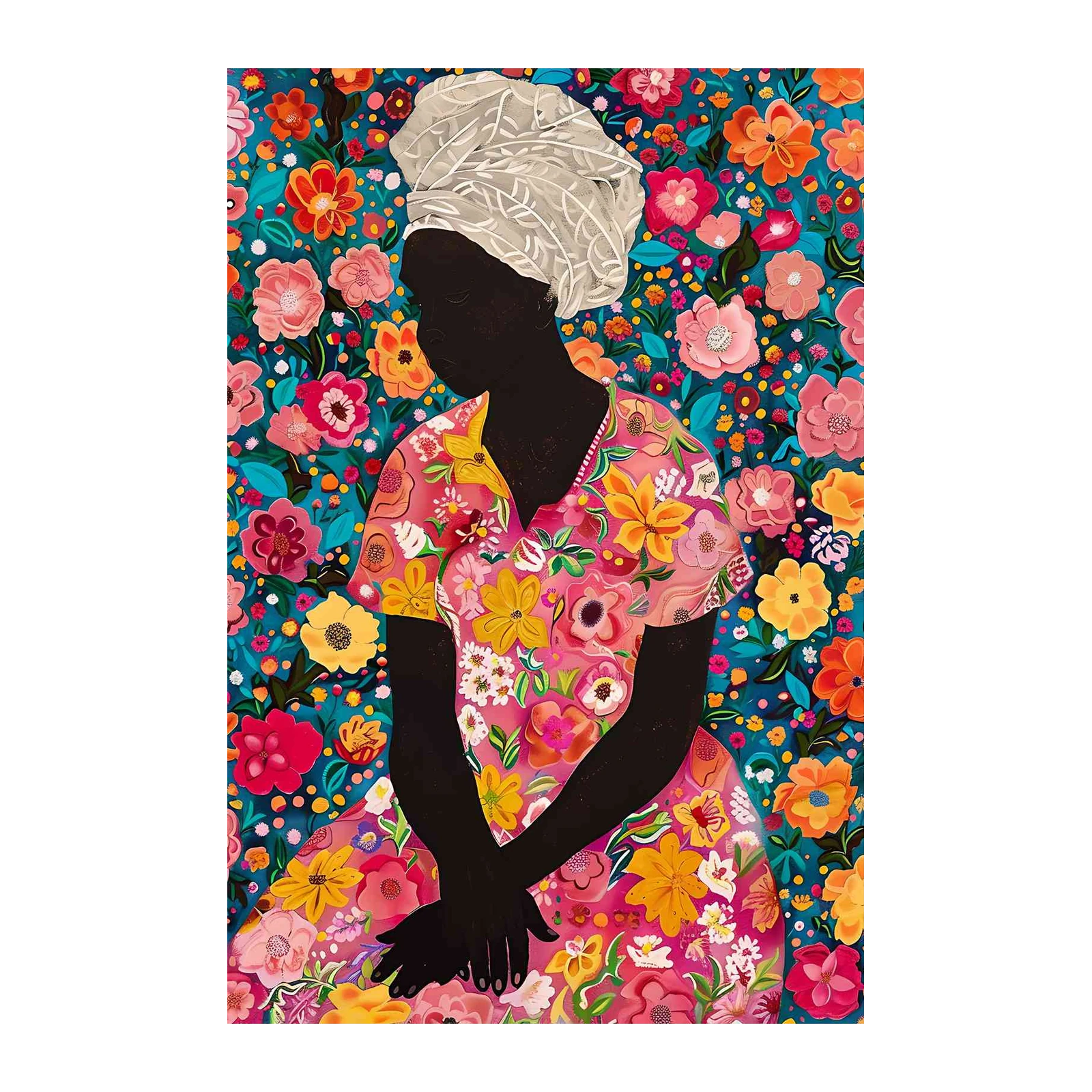 Vibrant Floral Portrait Woman Wall Art