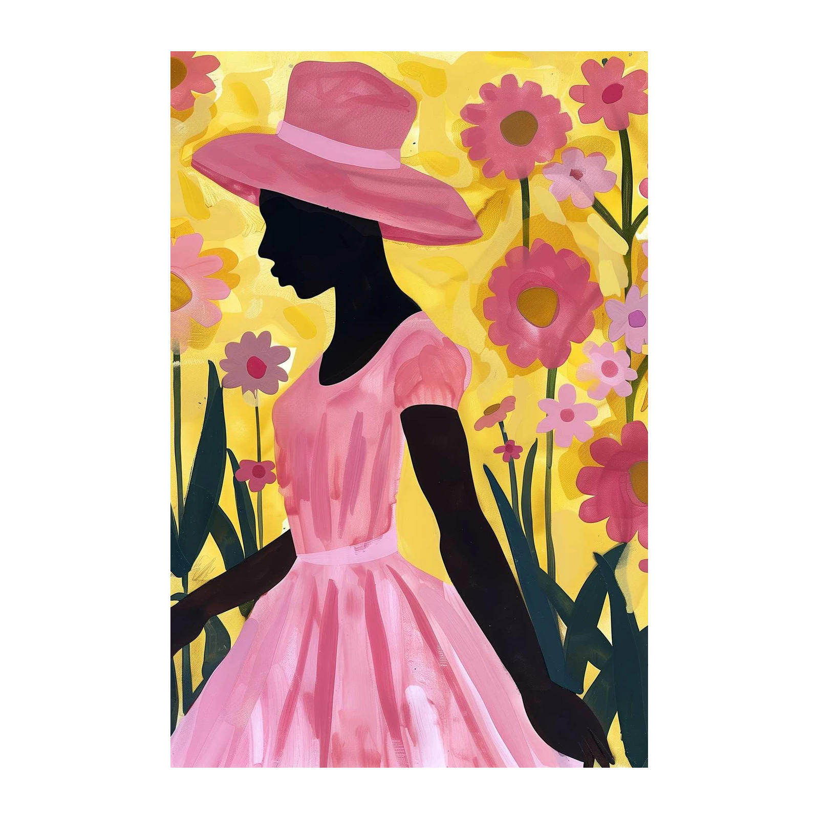 Vibrant Pink Floral Lady Wall Art
