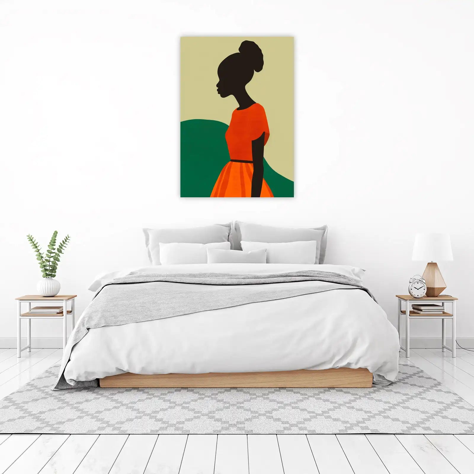 Elegant Silhouette Orange Dress Wall Art