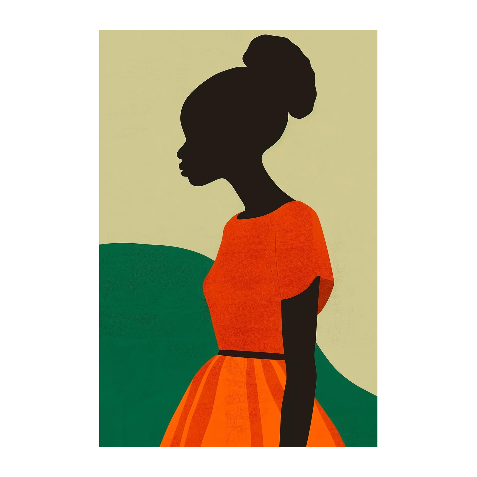 Elegant Silhouette Orange Dress Wall Art