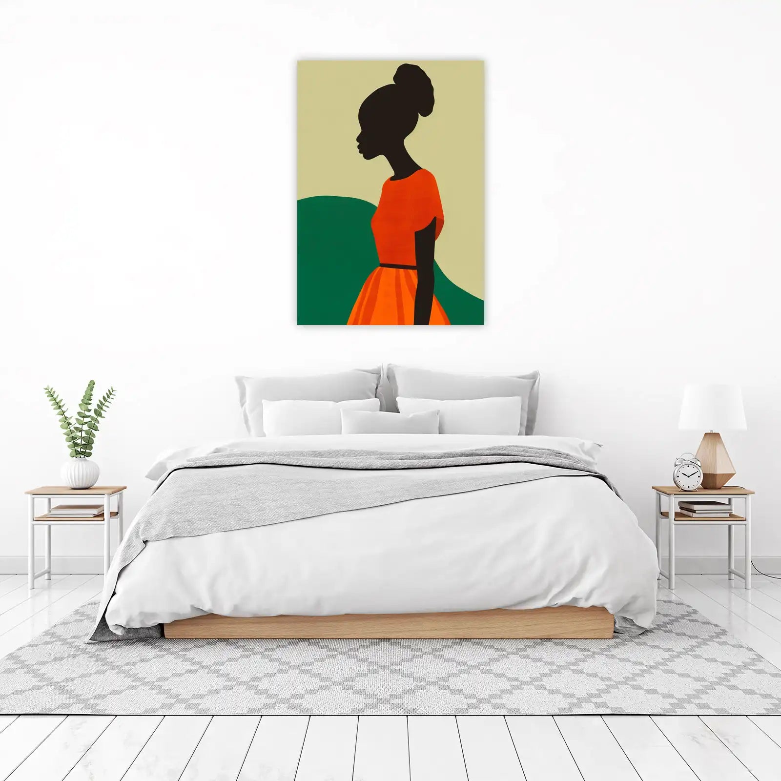 Elegant Silhouette Orange Dress Wall Art