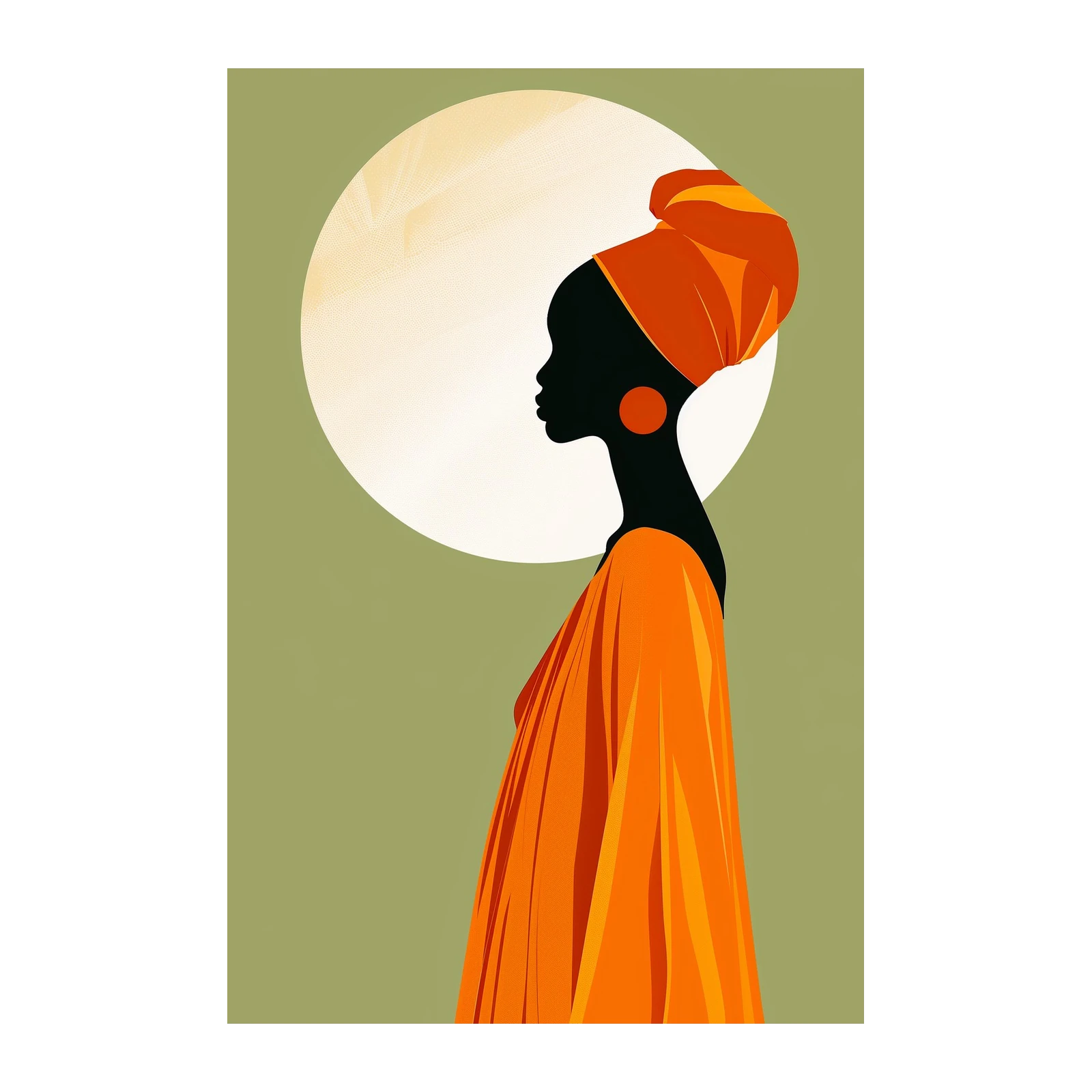 Elegant African Silhouette Orange Turban Wall Art