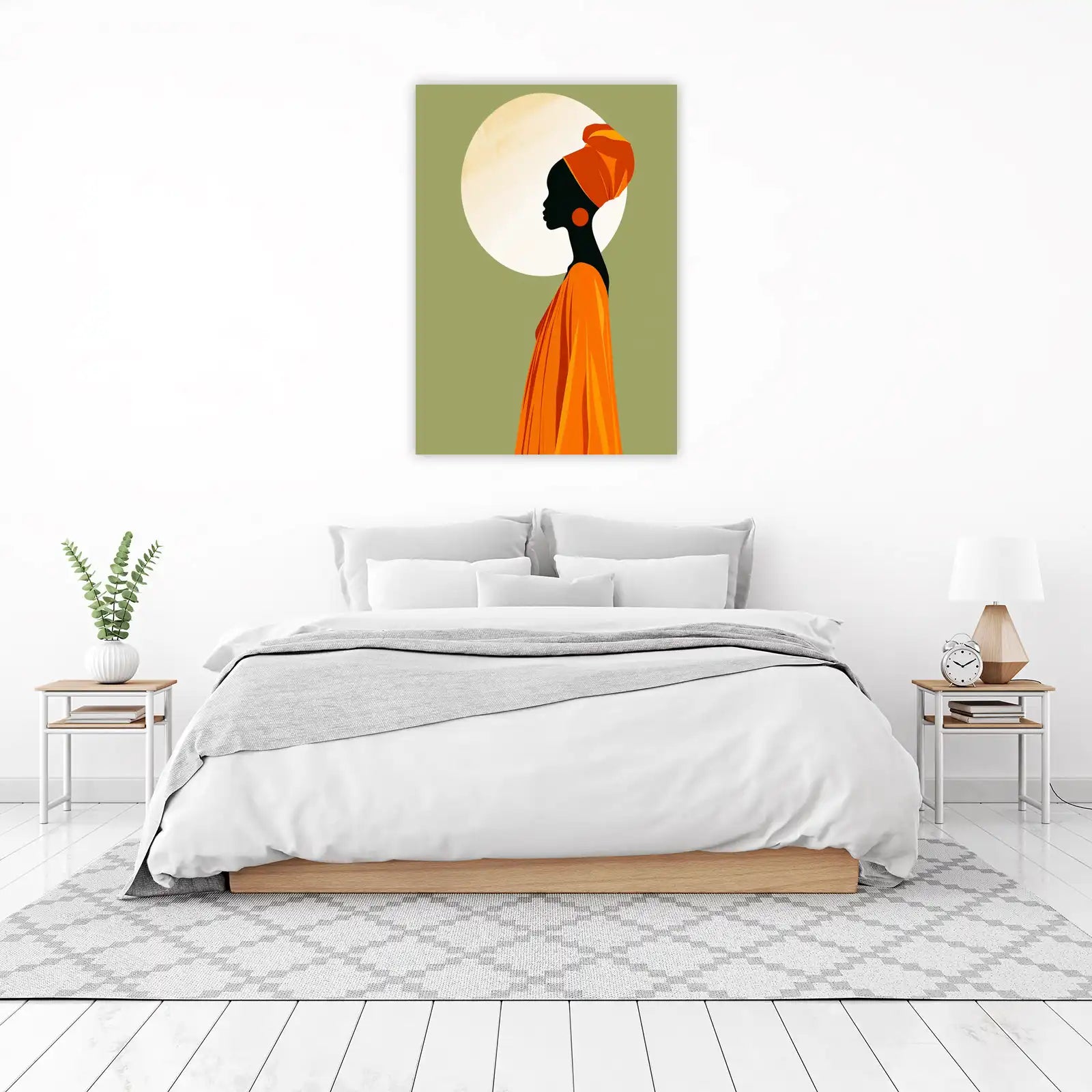 Elegant African Silhouette Orange Turban Wall Art