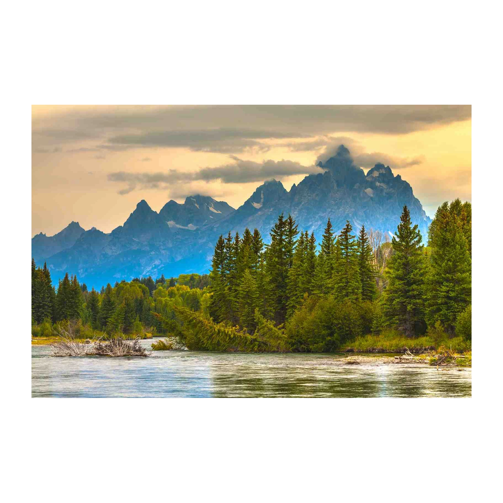 Majestic Mountain River Forest Landscape Wall Art