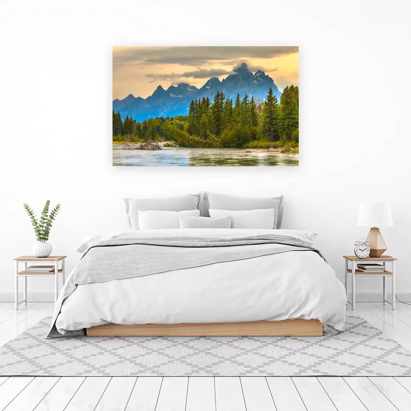 Majestic Mountain River Forest Landscape Wall Art