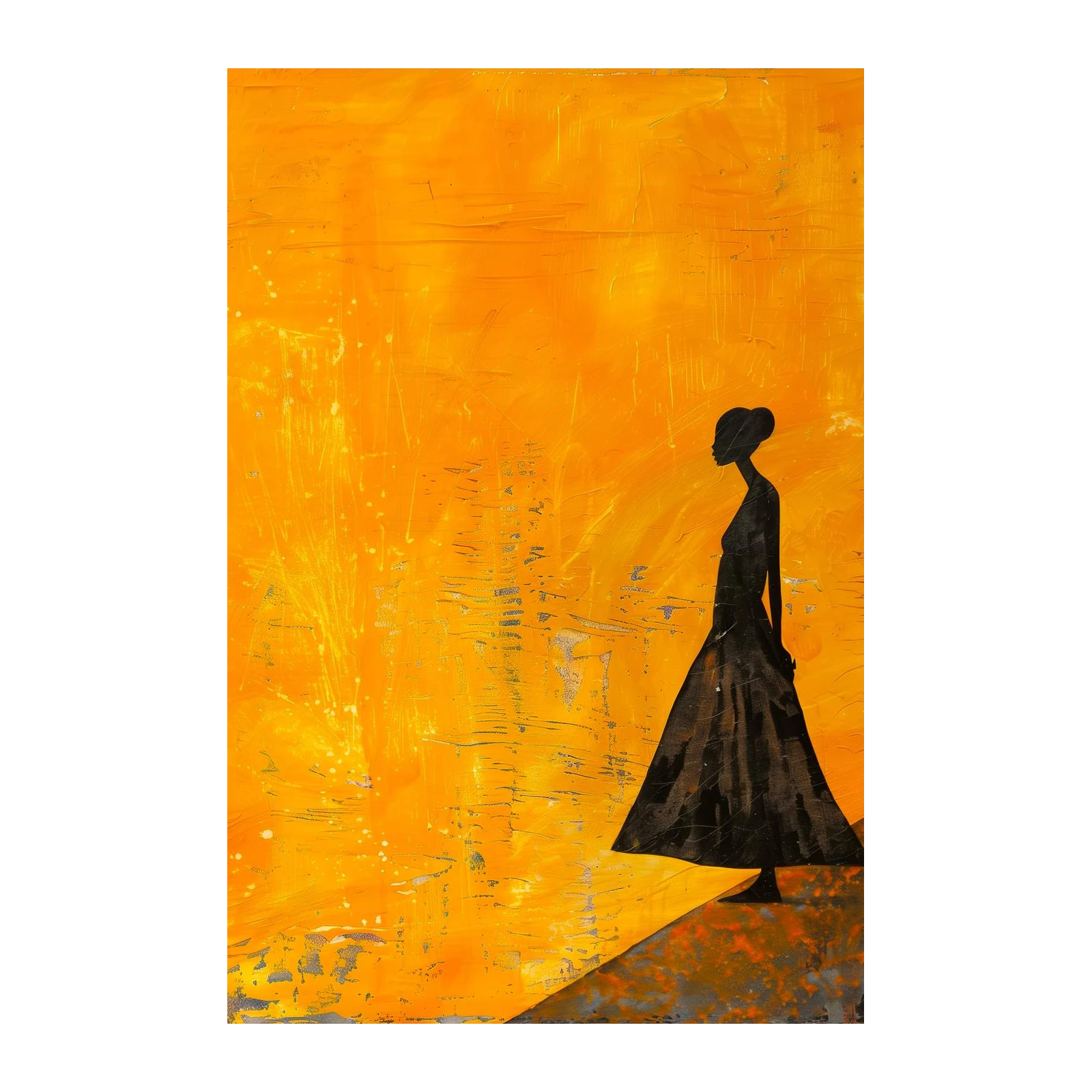 Bold Silhouette Woman Yellow Textured Wall Art