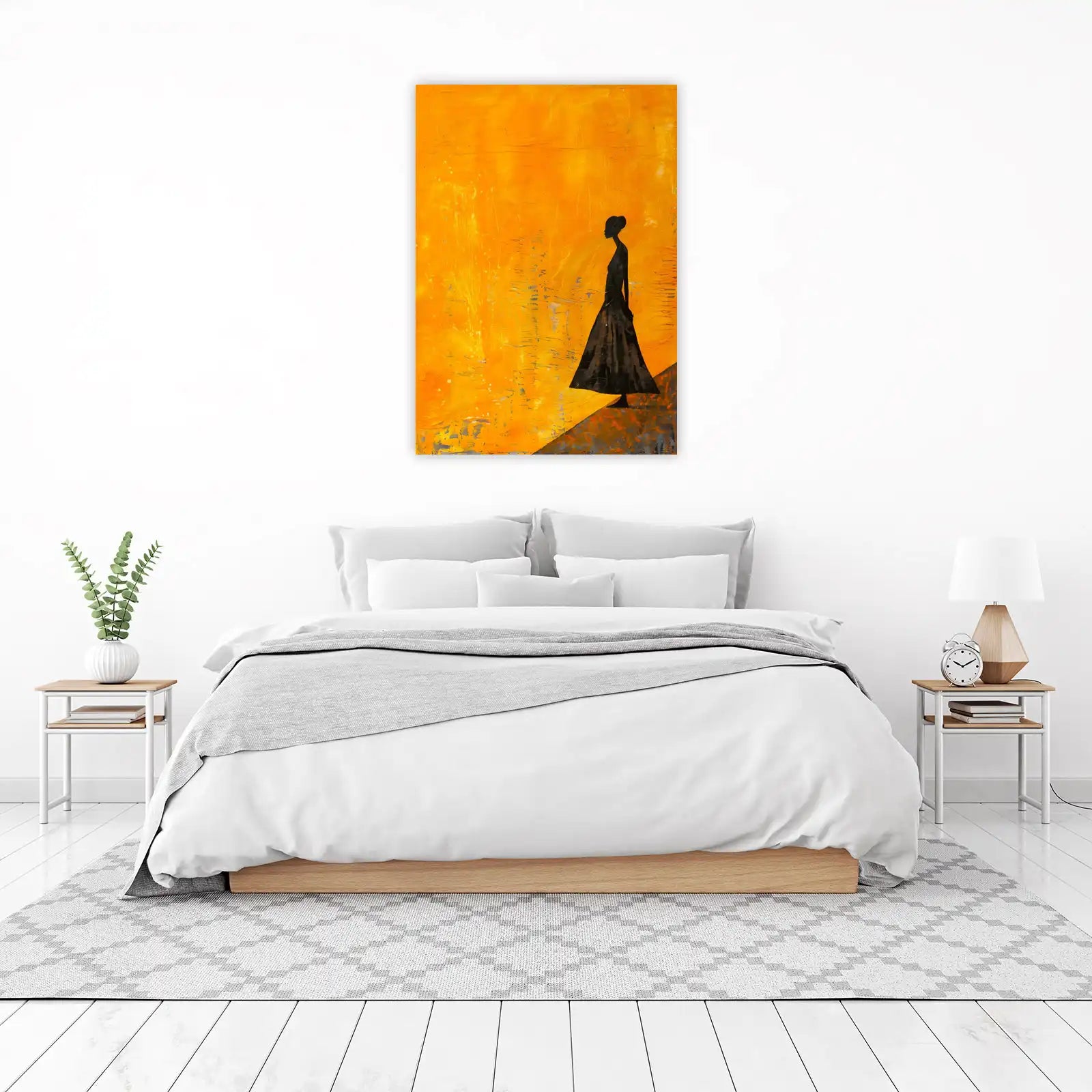 Bold Silhouette Woman Yellow Textured Wall Art