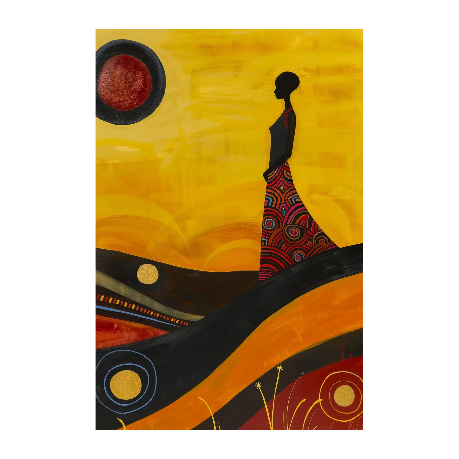 Vibrant African Woman Sunset Wall Art