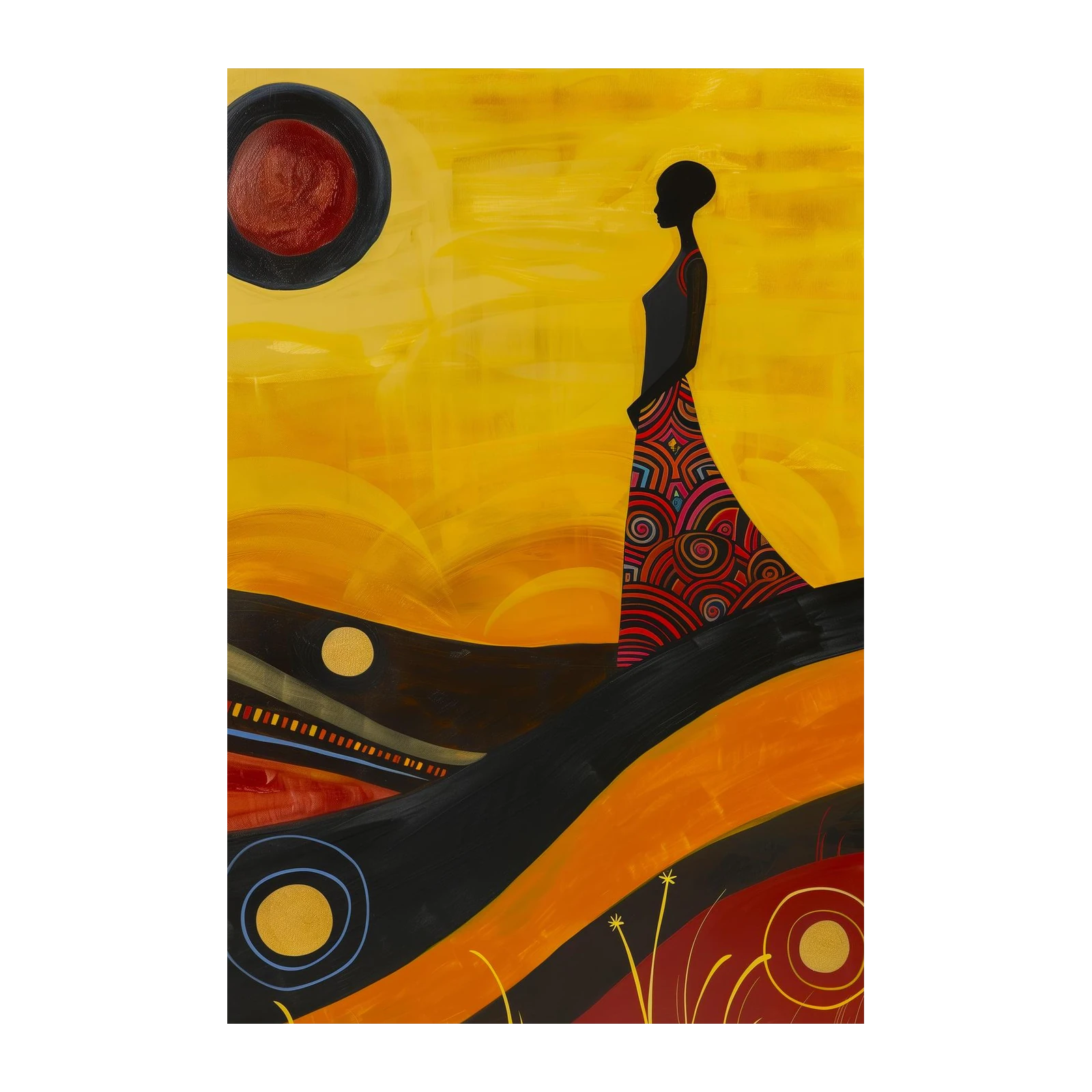 Vibrant Sunset Silhouette Wall Art - African Art