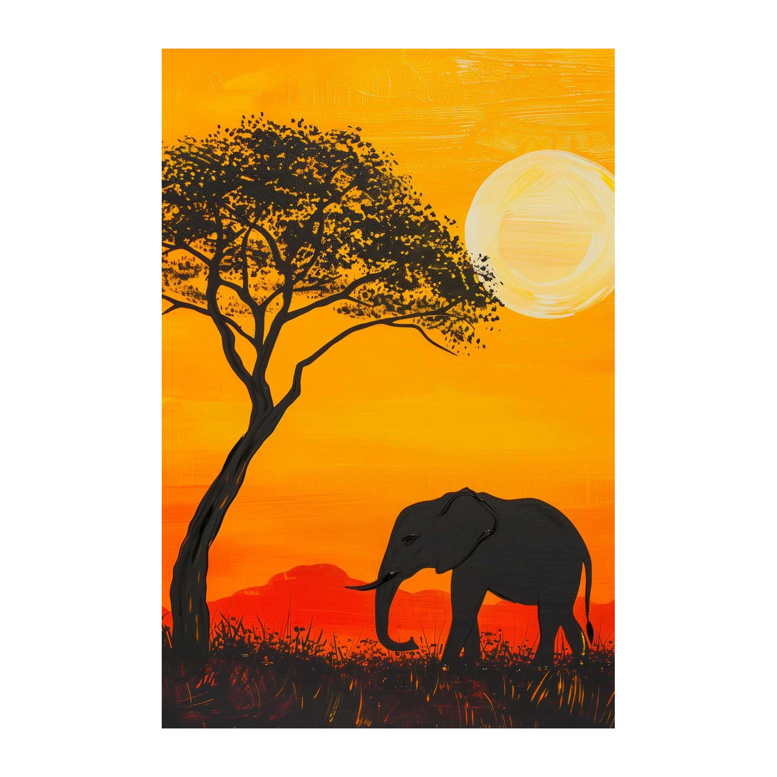 Majestic Elephant Sunset African Savanna Wall Art