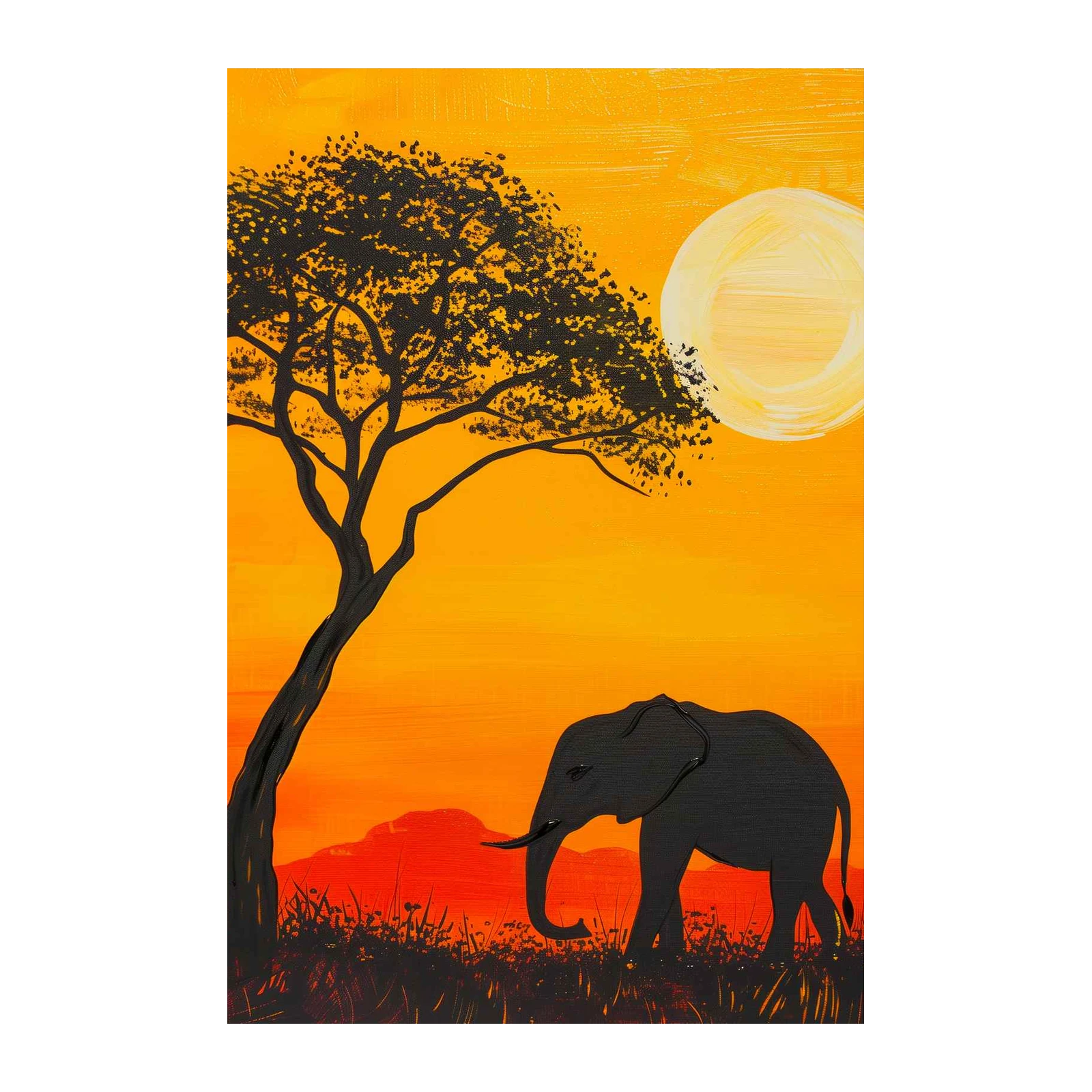 African Sunset Elephant Wall Art - Wildlife Art