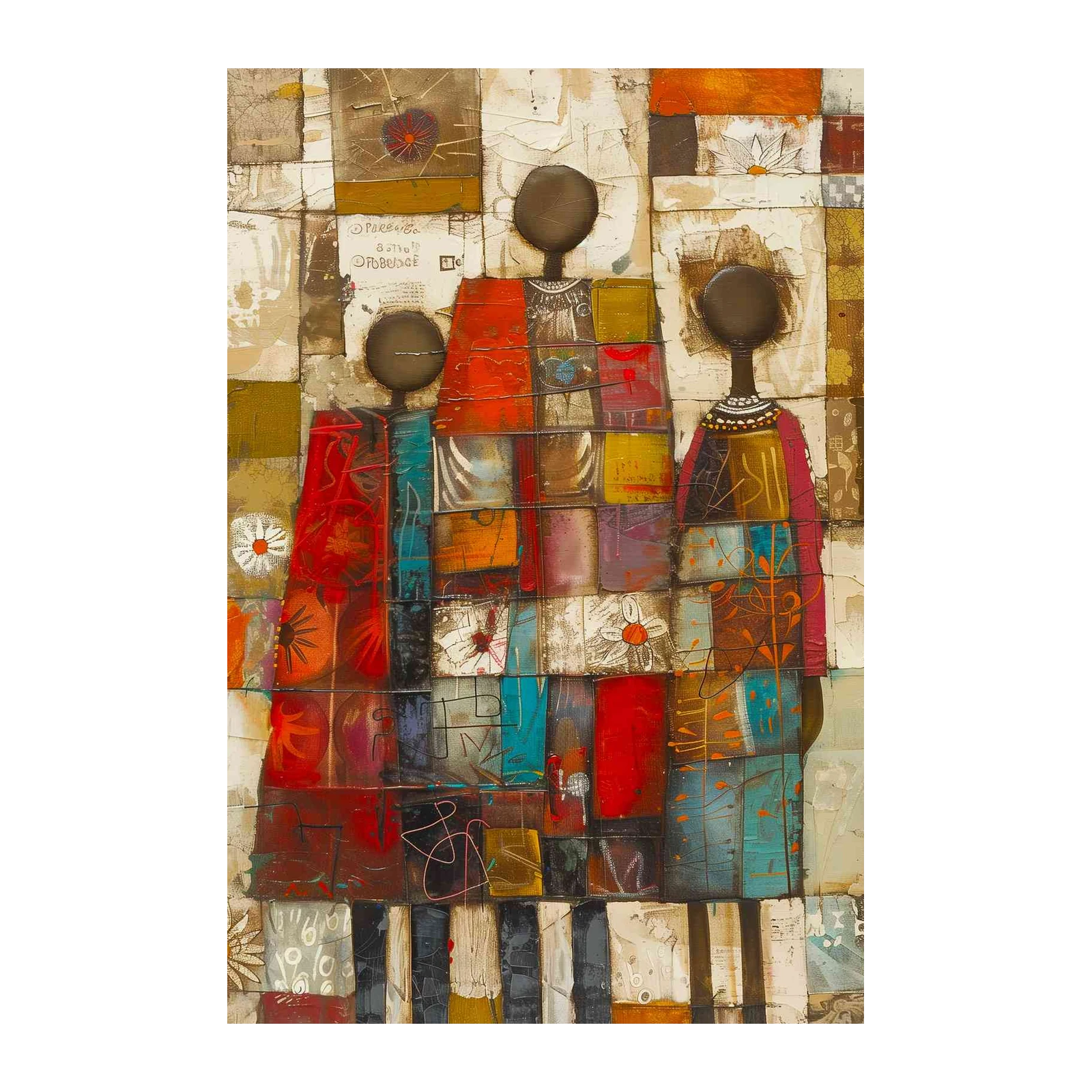 Vibrant African Family Textured Wall Art