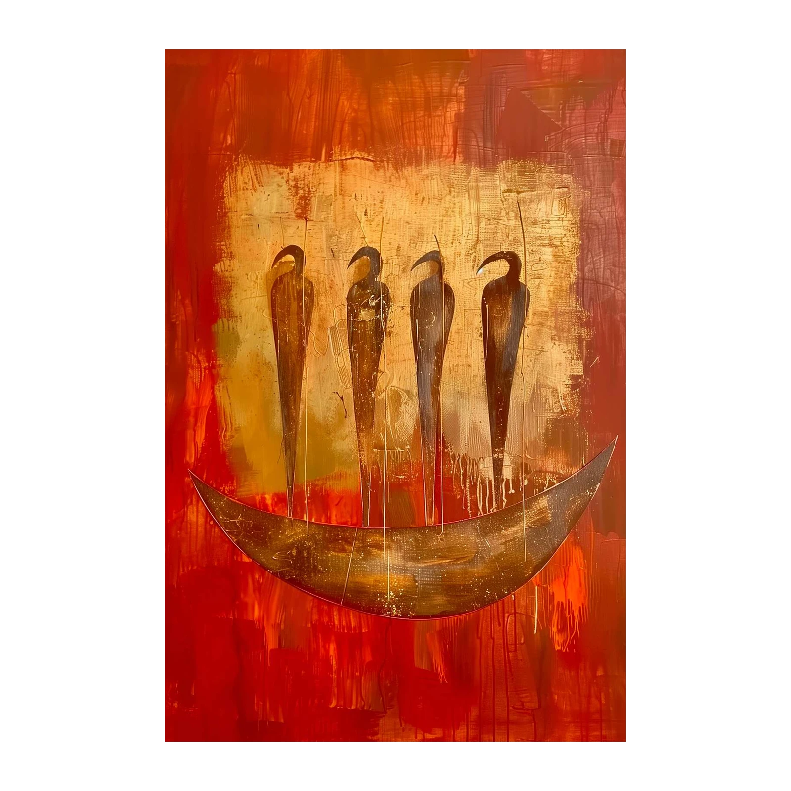 Abstract Bird Boat Sunset Wall Art