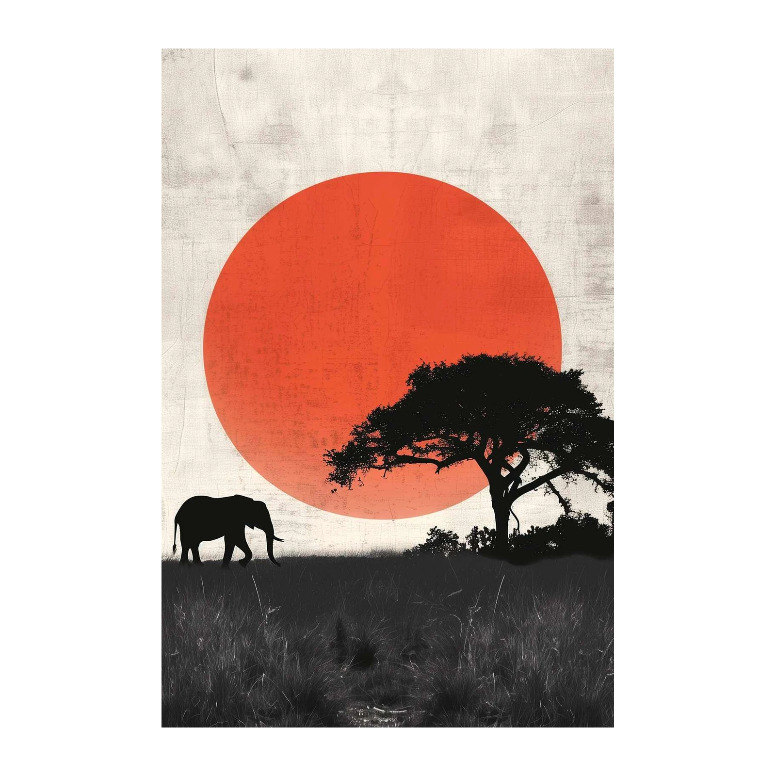 Serene Elephant Sunset African Landscape Wall Art
