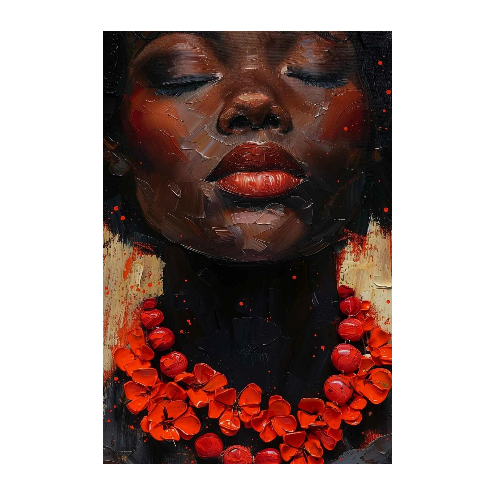 Vibrant Woman Portrait Red Necklace Wall Art