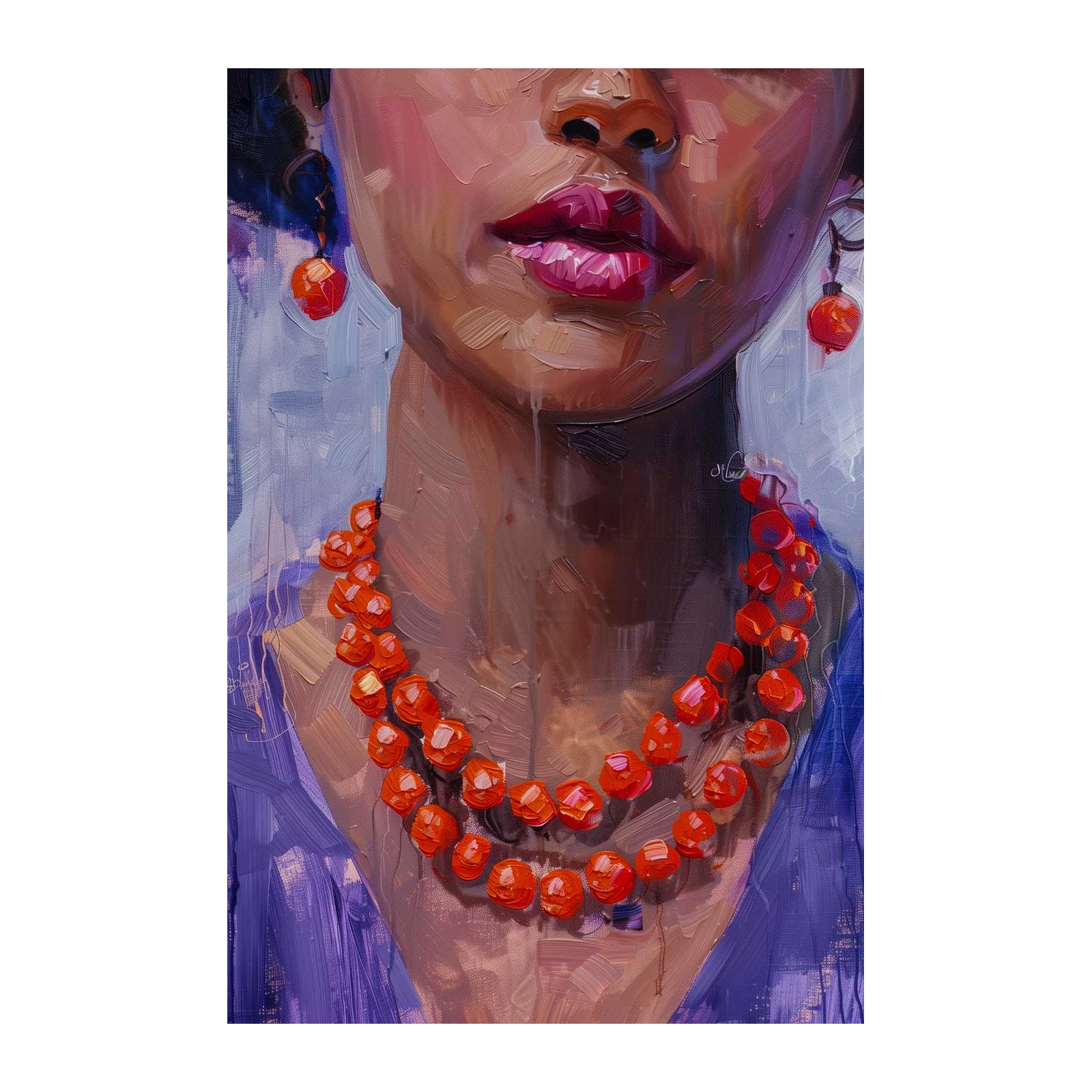 Vibrant Red Lips & Coral Necklace Wall Art