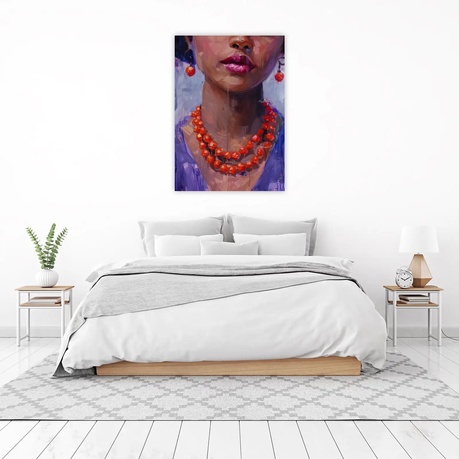 Vibrant Red Lips & Coral Necklace Wall Art