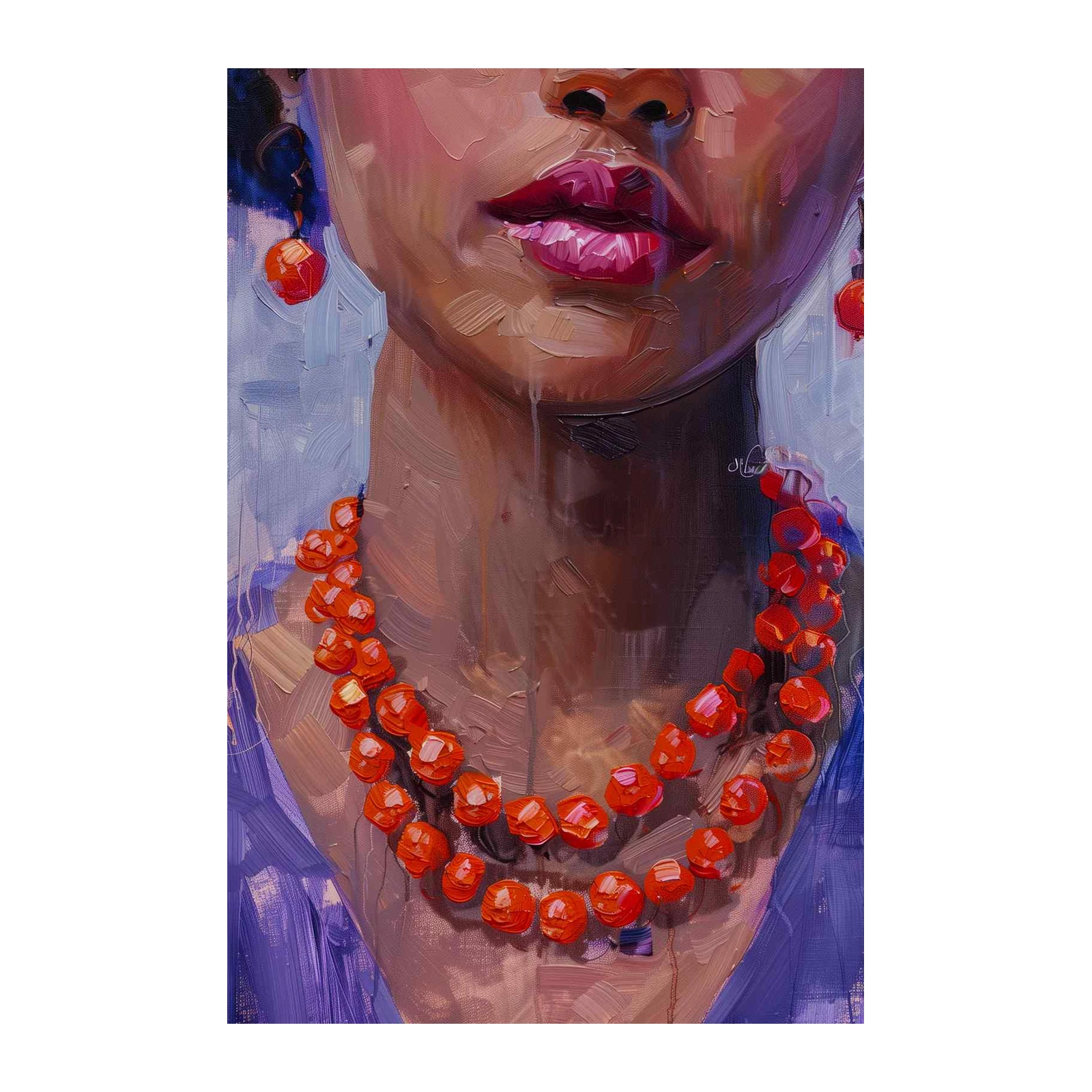 Vibrant Portrait Lady Red Beads Wall Art