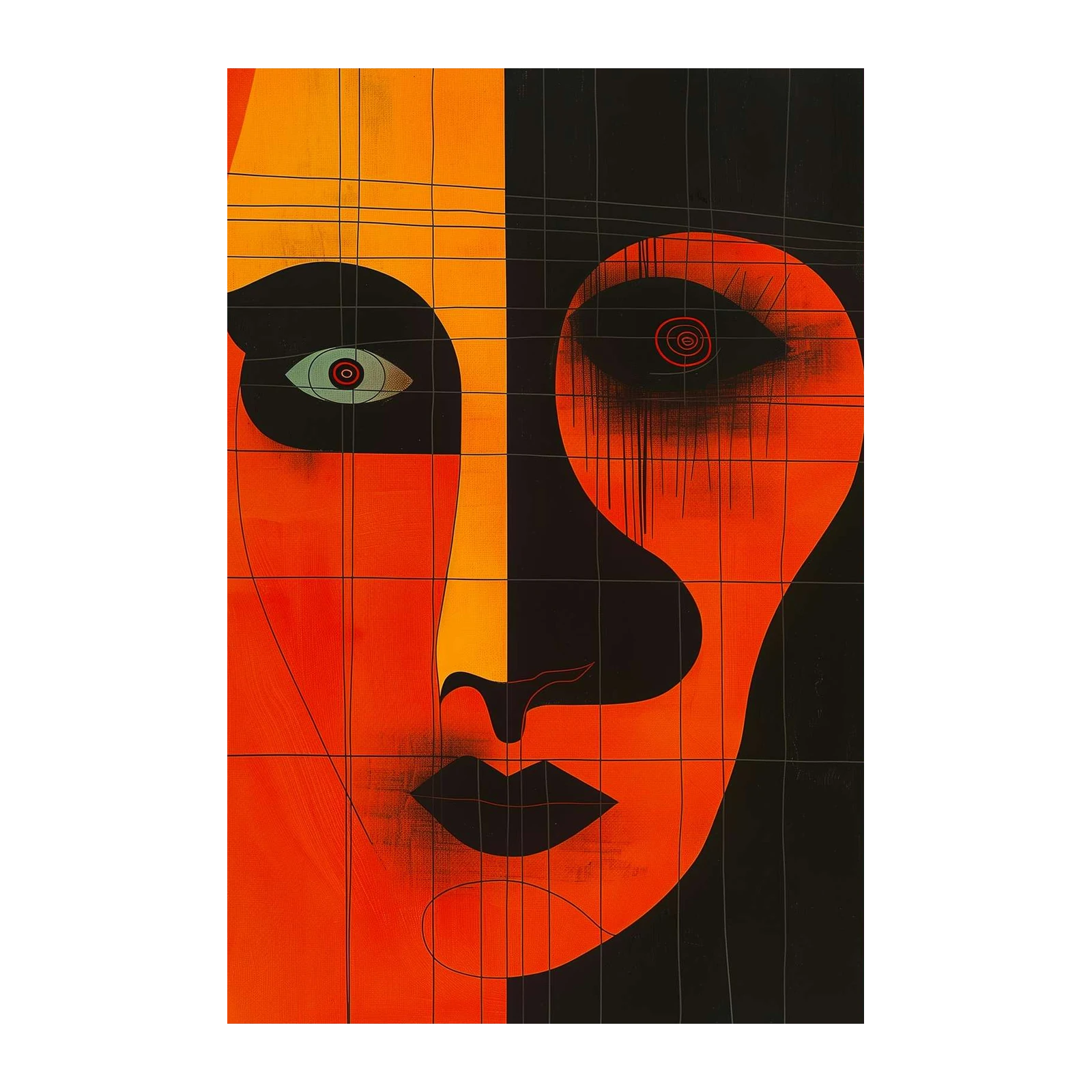 Abstract Face Geometric Orange Wall Art