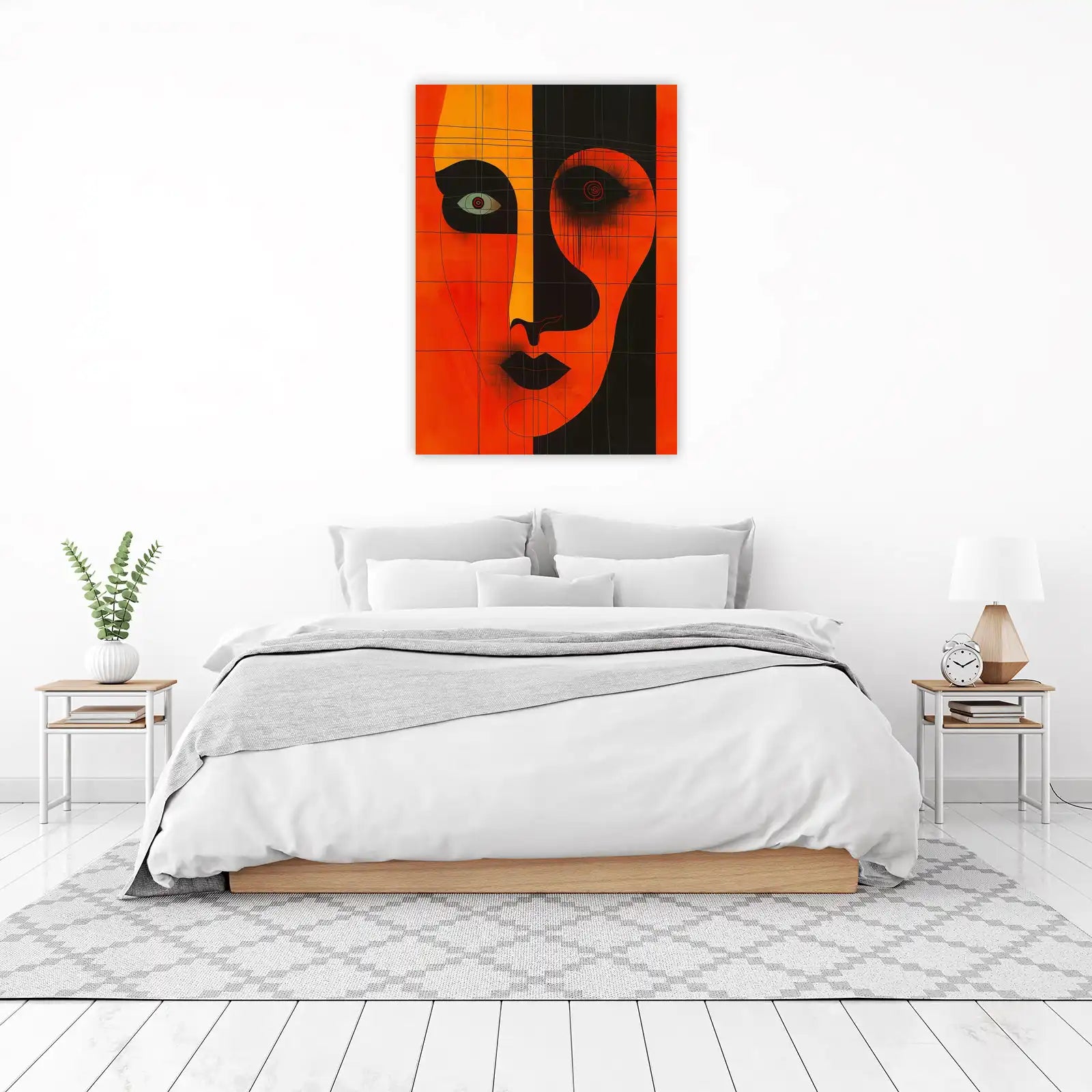 Abstract Face Geometric Orange Wall Art