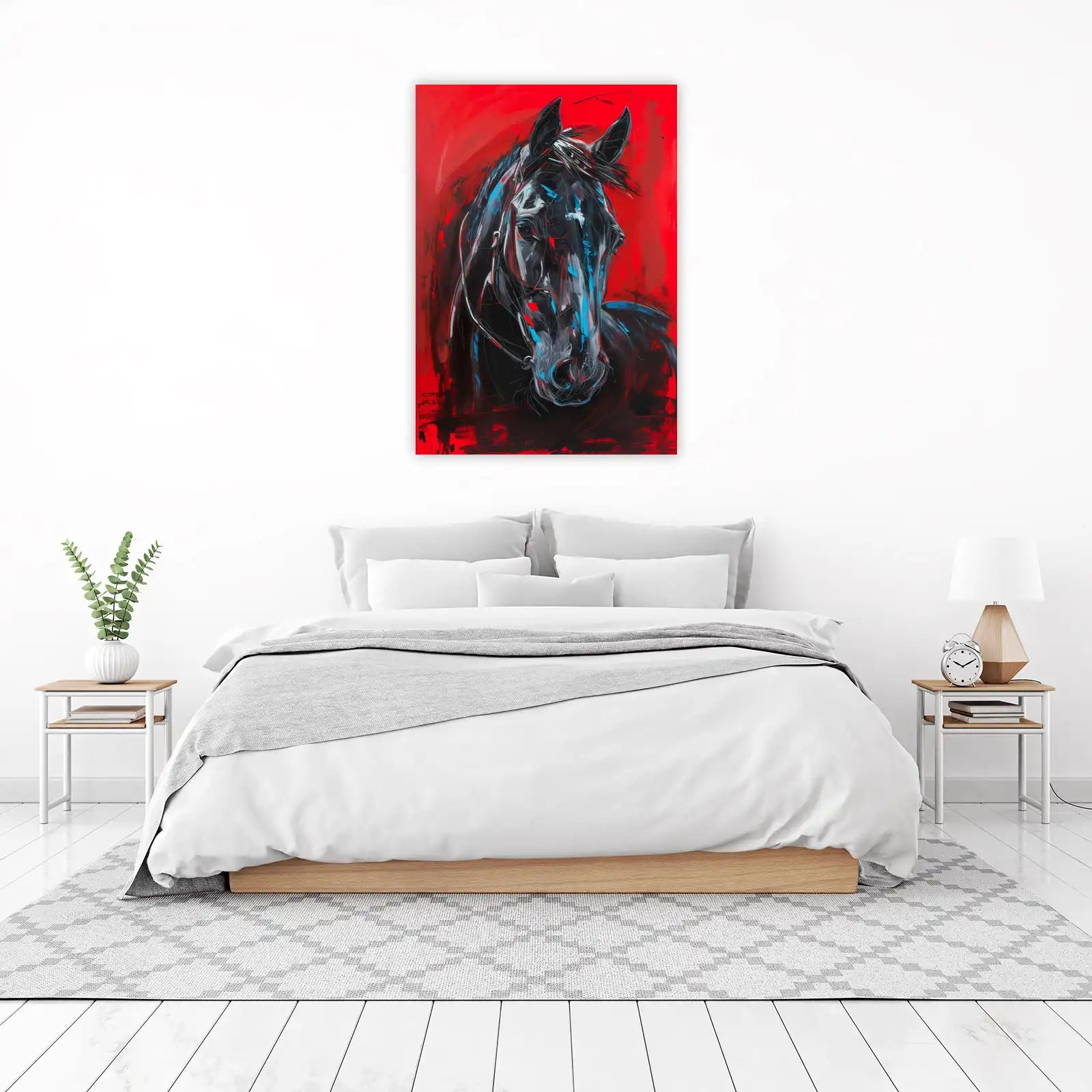 Bold Black Stallion Red Abstract Wall Art
