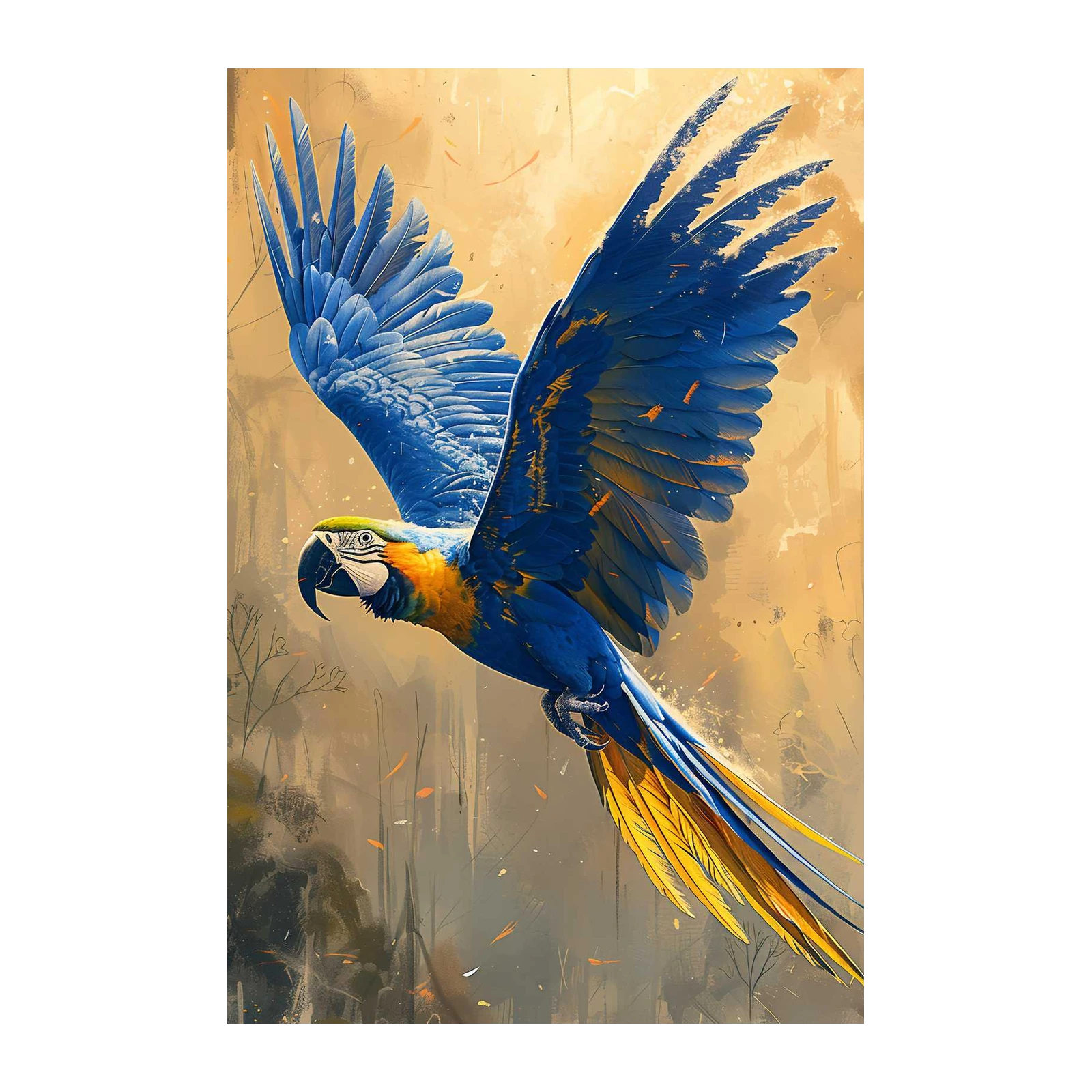 Vibrant Blue Macaw Tropical Flight Wall Art