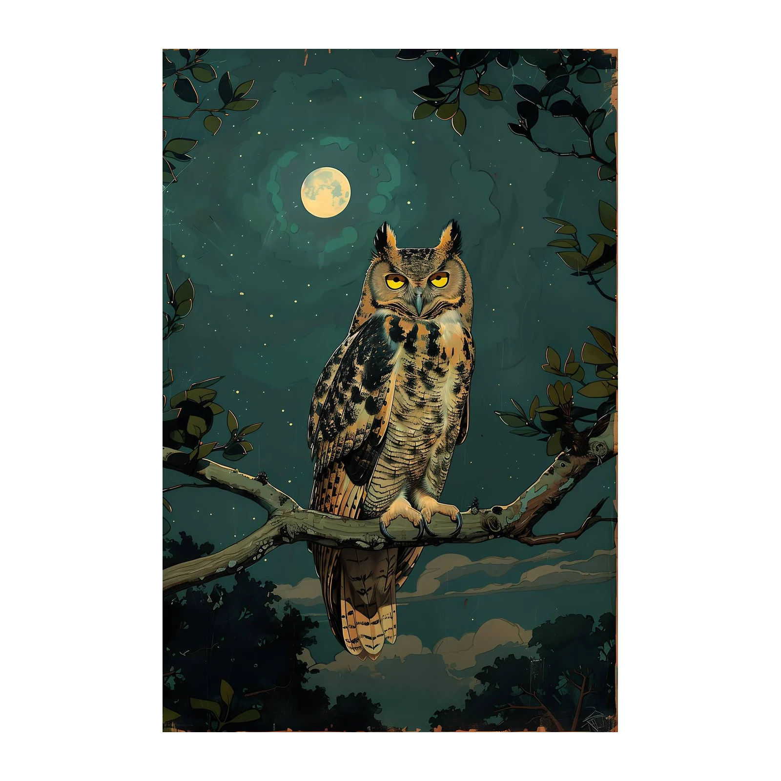 Majestic Owl Under Moonlit Sky Wall Art