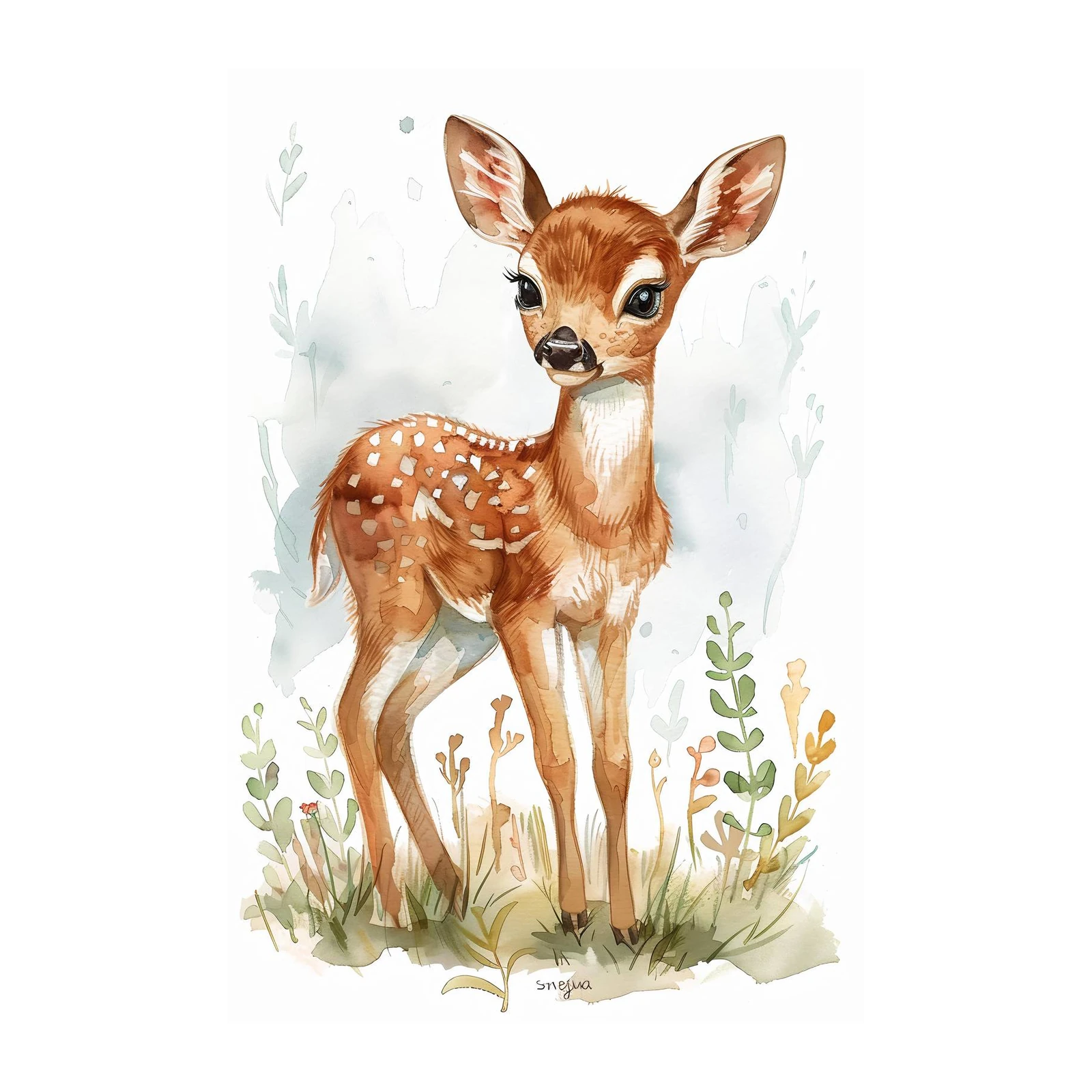Adorable Fawn Watercolor Nursery Wall Art Wall Art