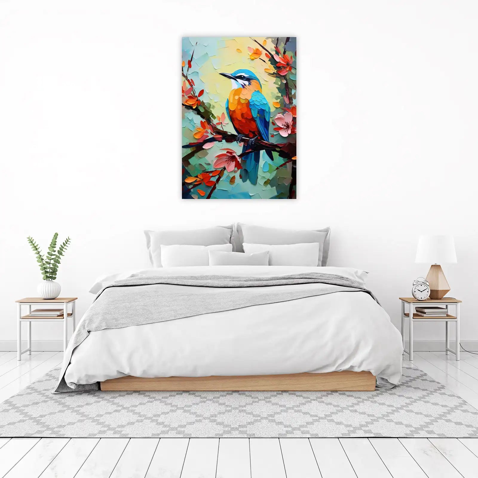 Vibrant Kingfisher on Blossom Branch Wall Art
