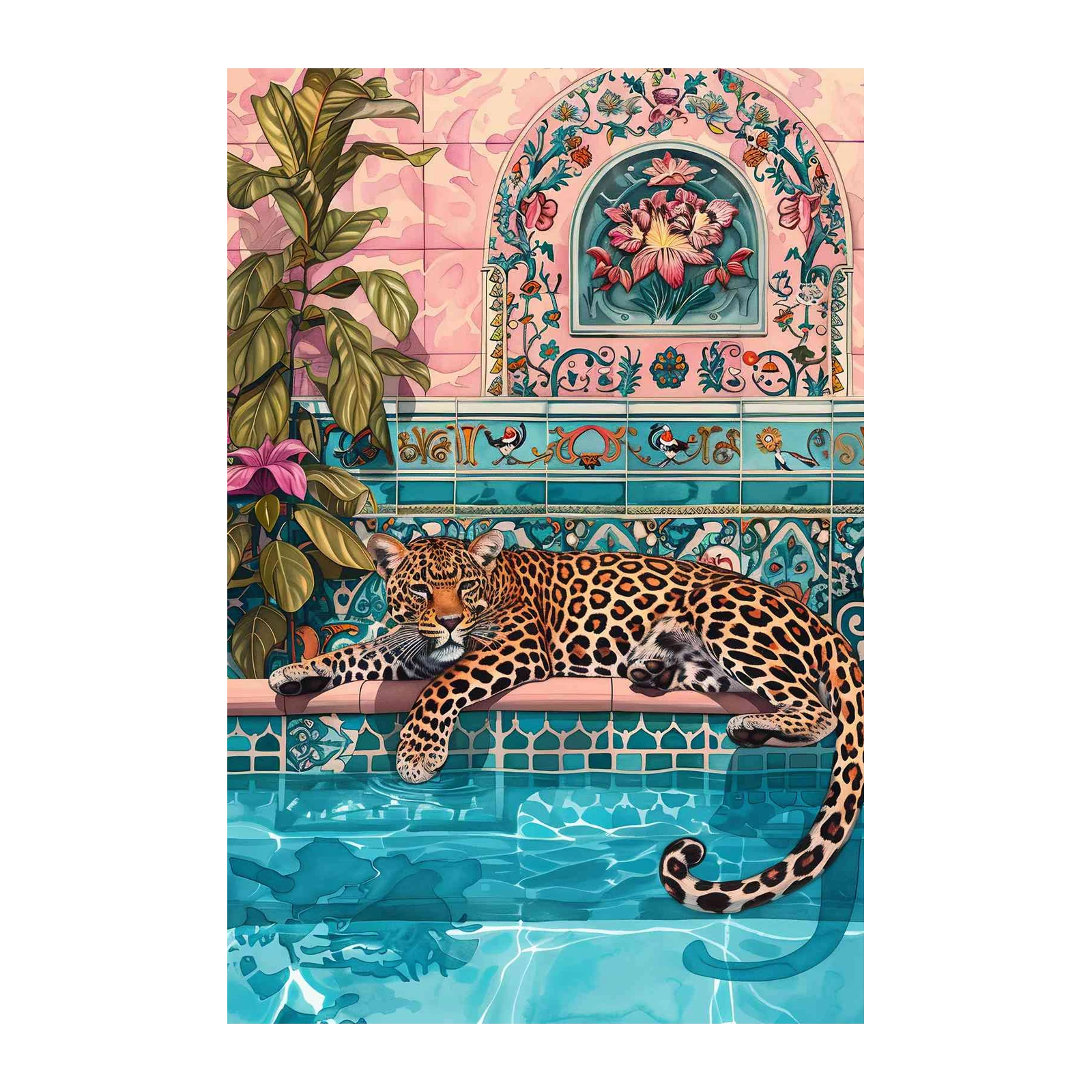 Exotic Leopard Poolside Oasis Wall Art