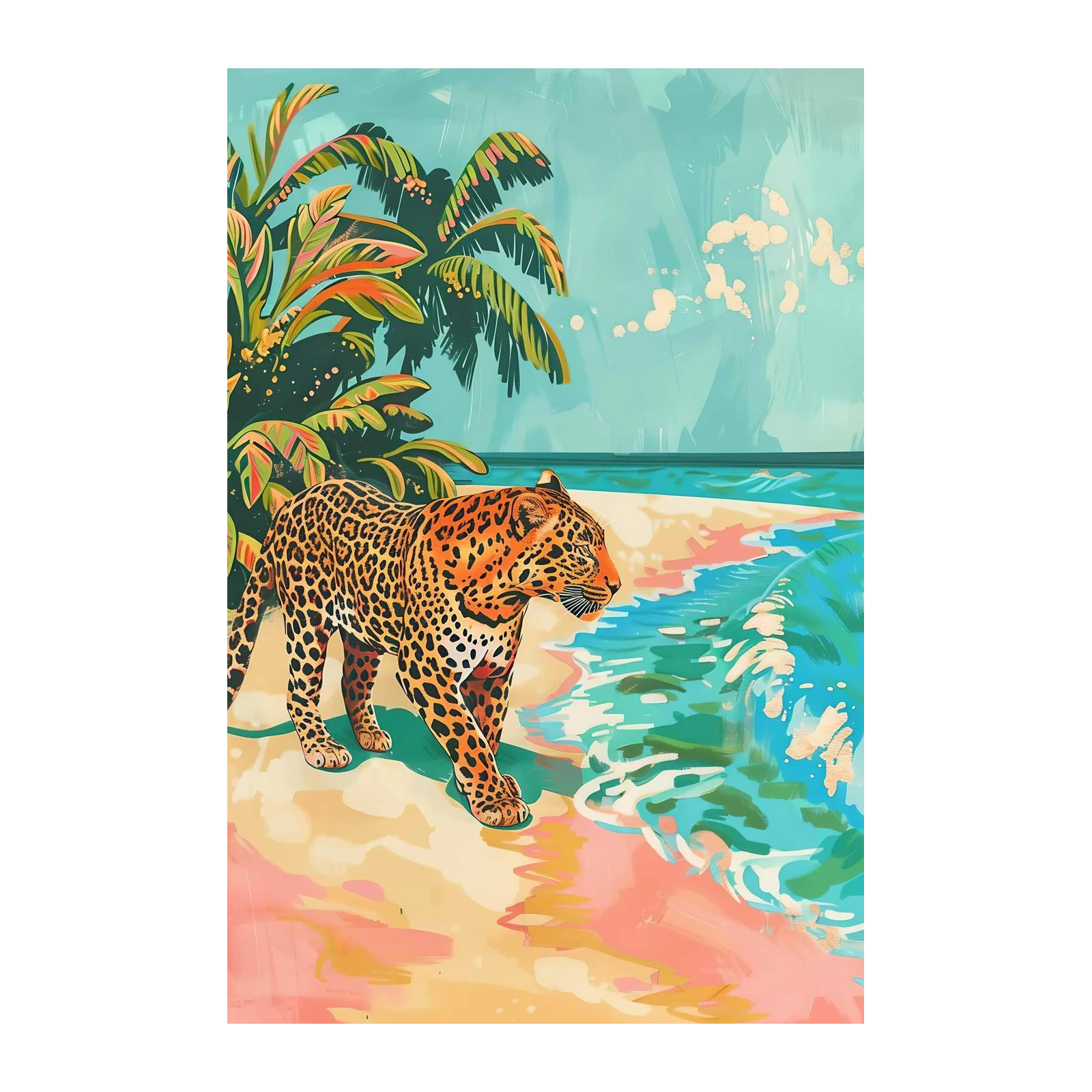 Majestic Leopard Beach Tropical Wall Art