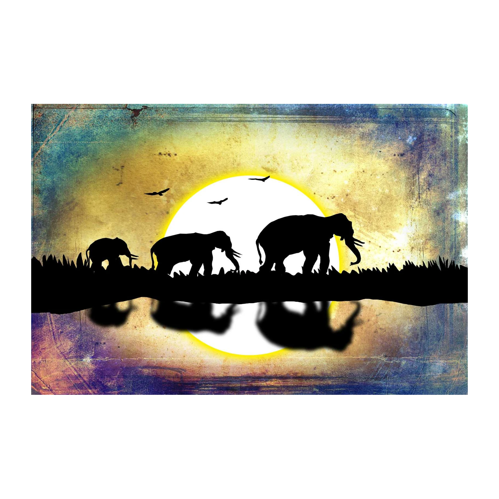 Majestic Elephant Herd Safari Sunset Wall Art