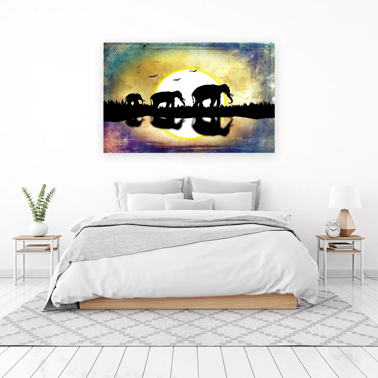 Majestic Elephant Herd Safari Sunset Wall Art