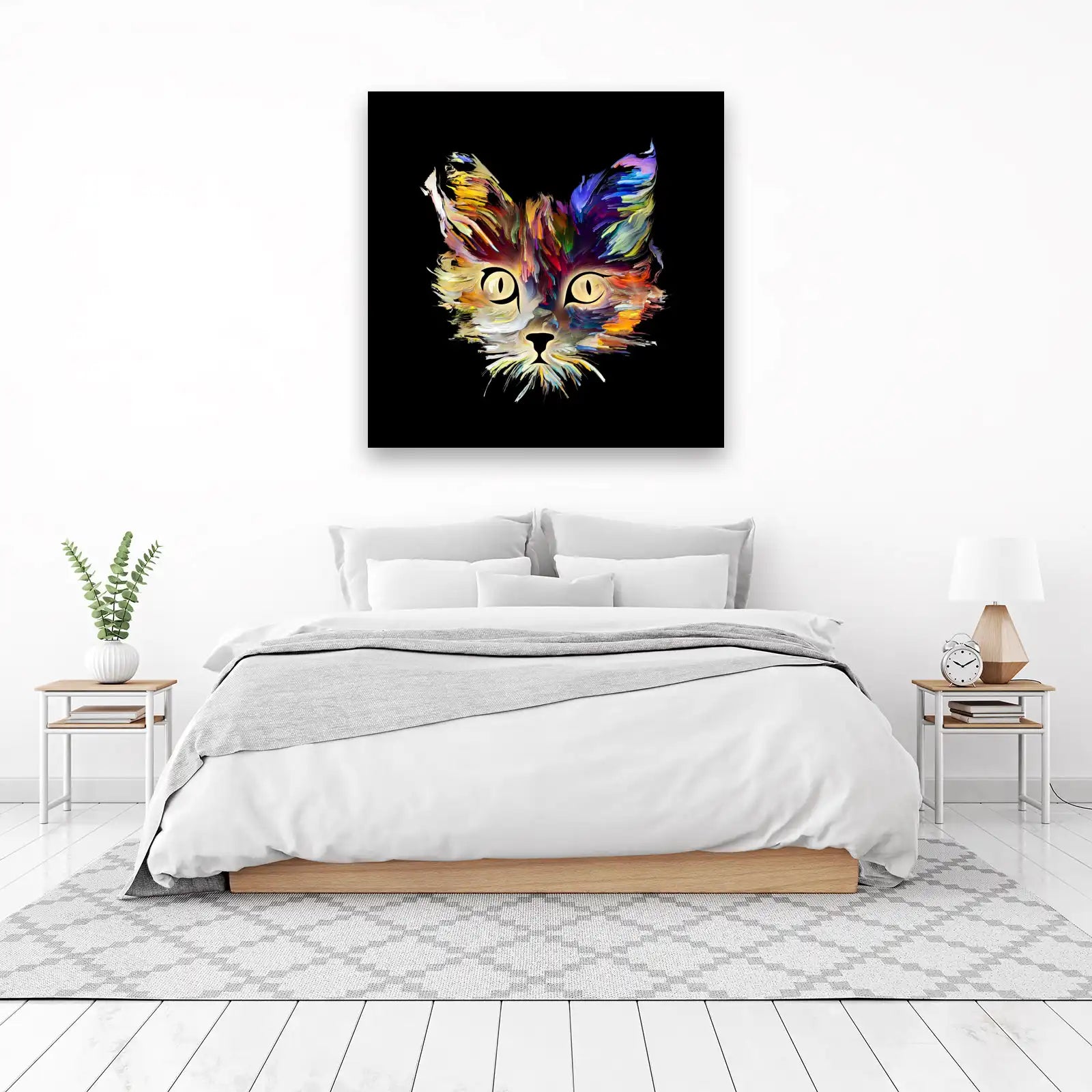 Vibrant Cat Face Splash Art Wall Art