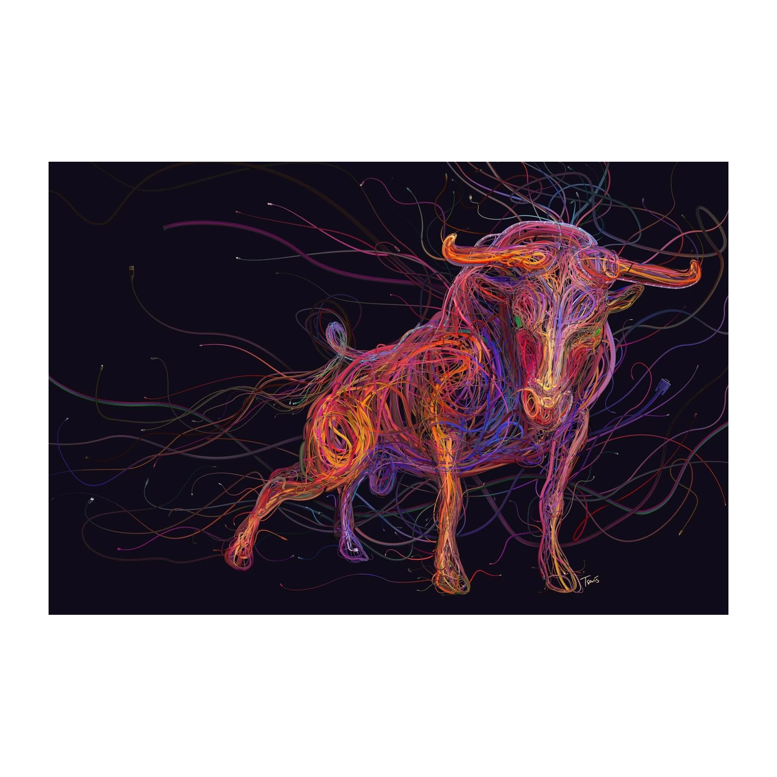 Vibrant Abstract Bull Energy Wall Art