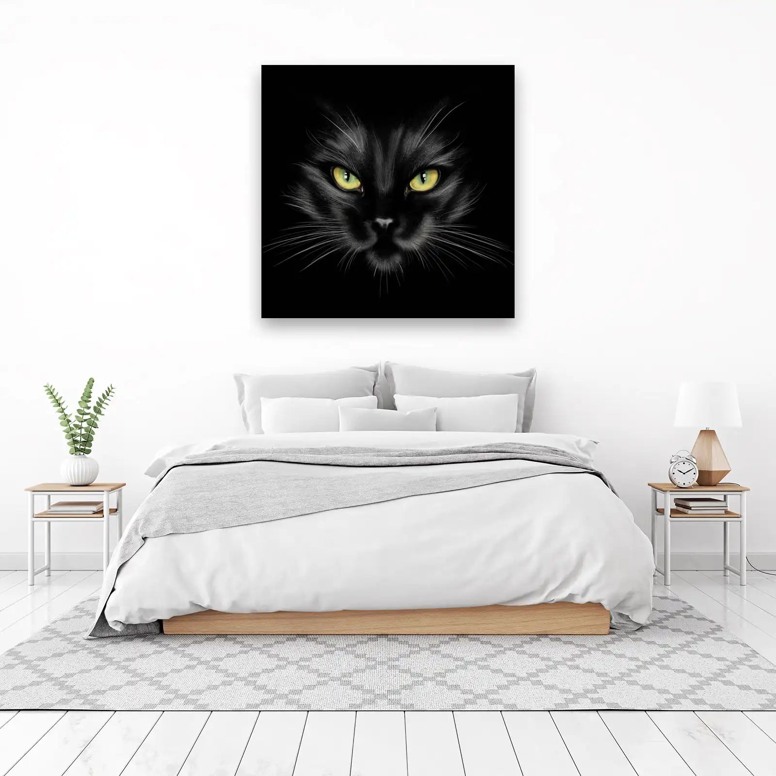 Mysterious Black Cat with Green Eyes Wall Art