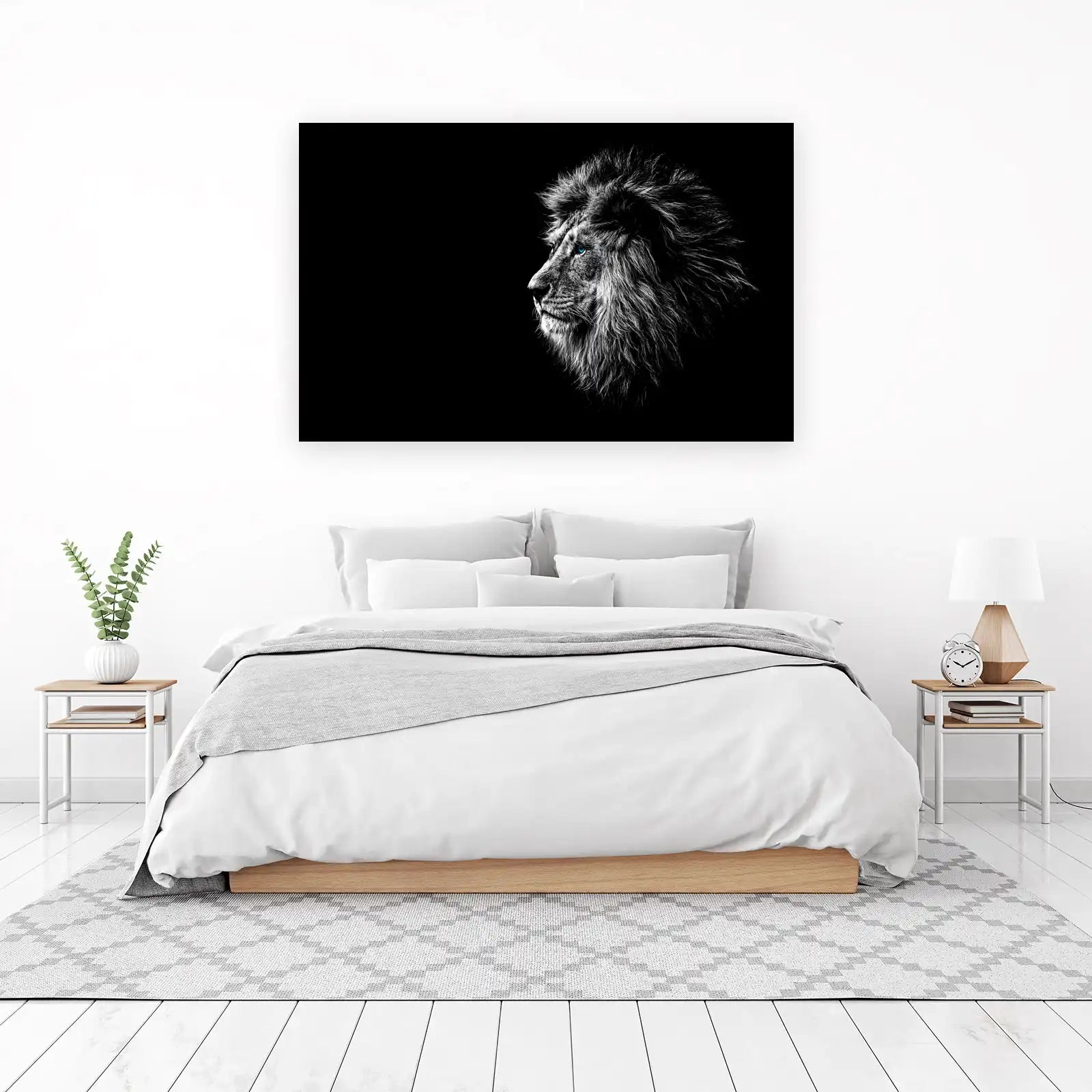Majestic Lion Blue Eyes Black & White Wall Art
